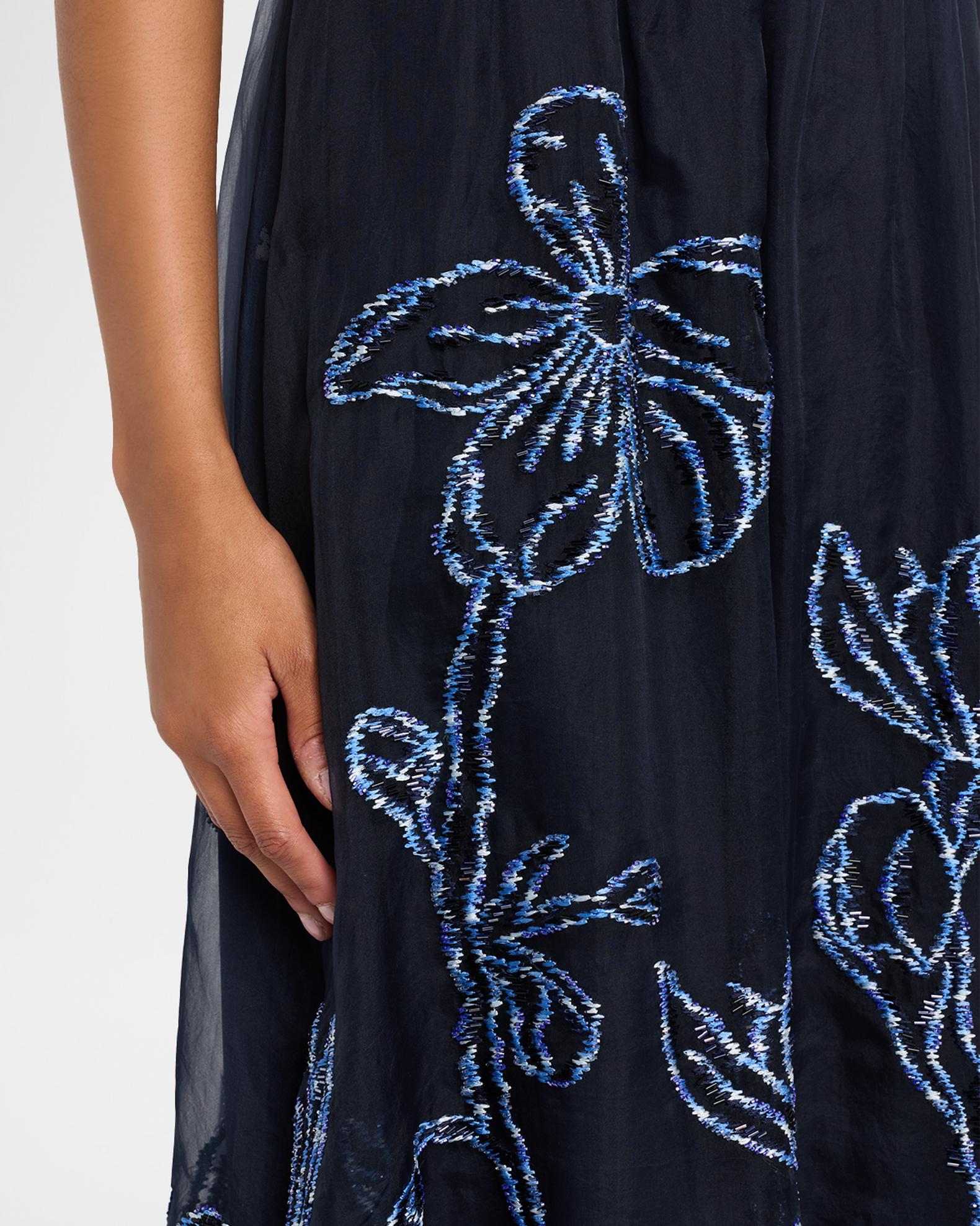 Lela Rose Ikat Floral Embroidered Organza Midi Dress | Neiman Marcus