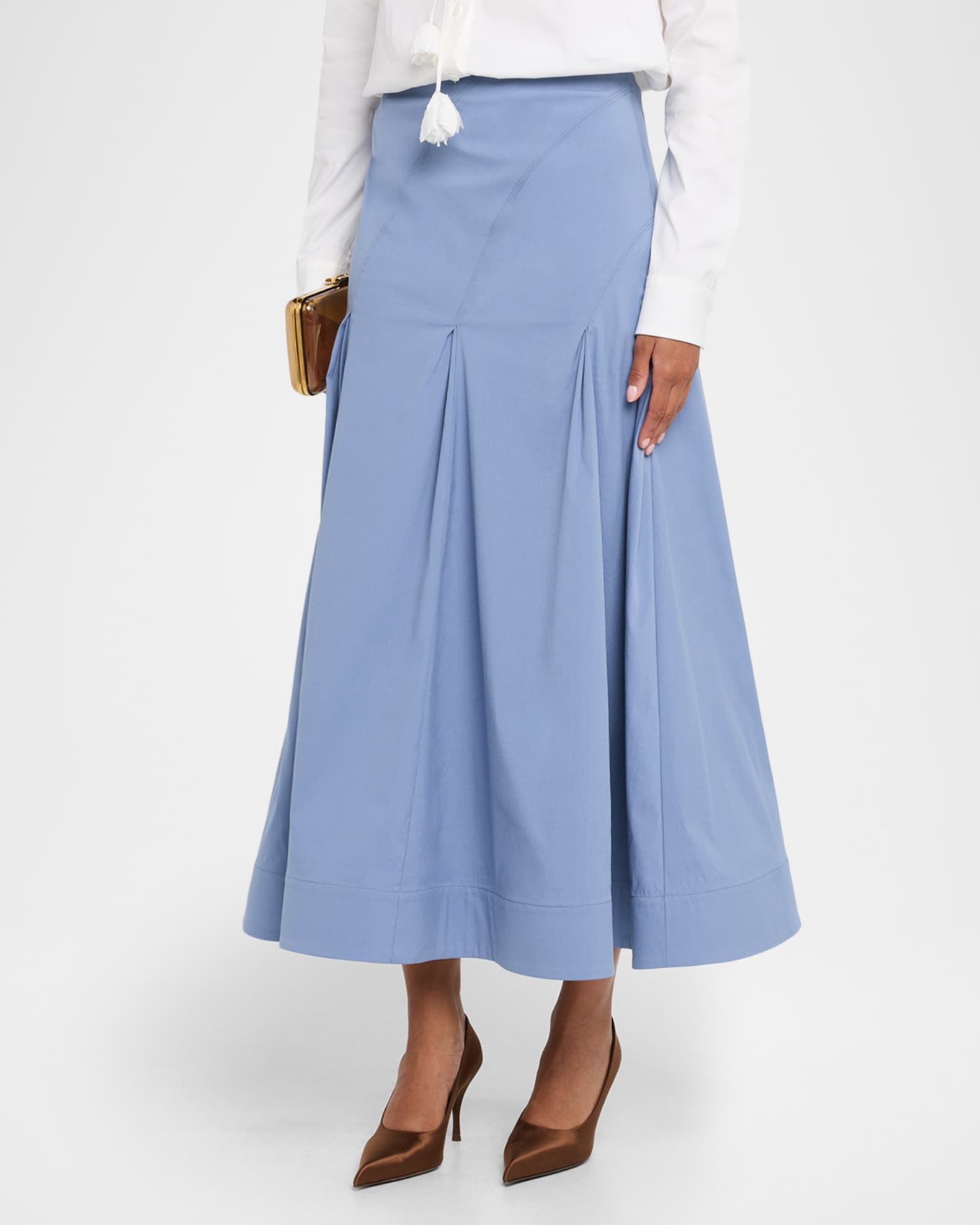 Lela Rose Godet Cotton Poplin Midi Skirt | Neiman Marcus