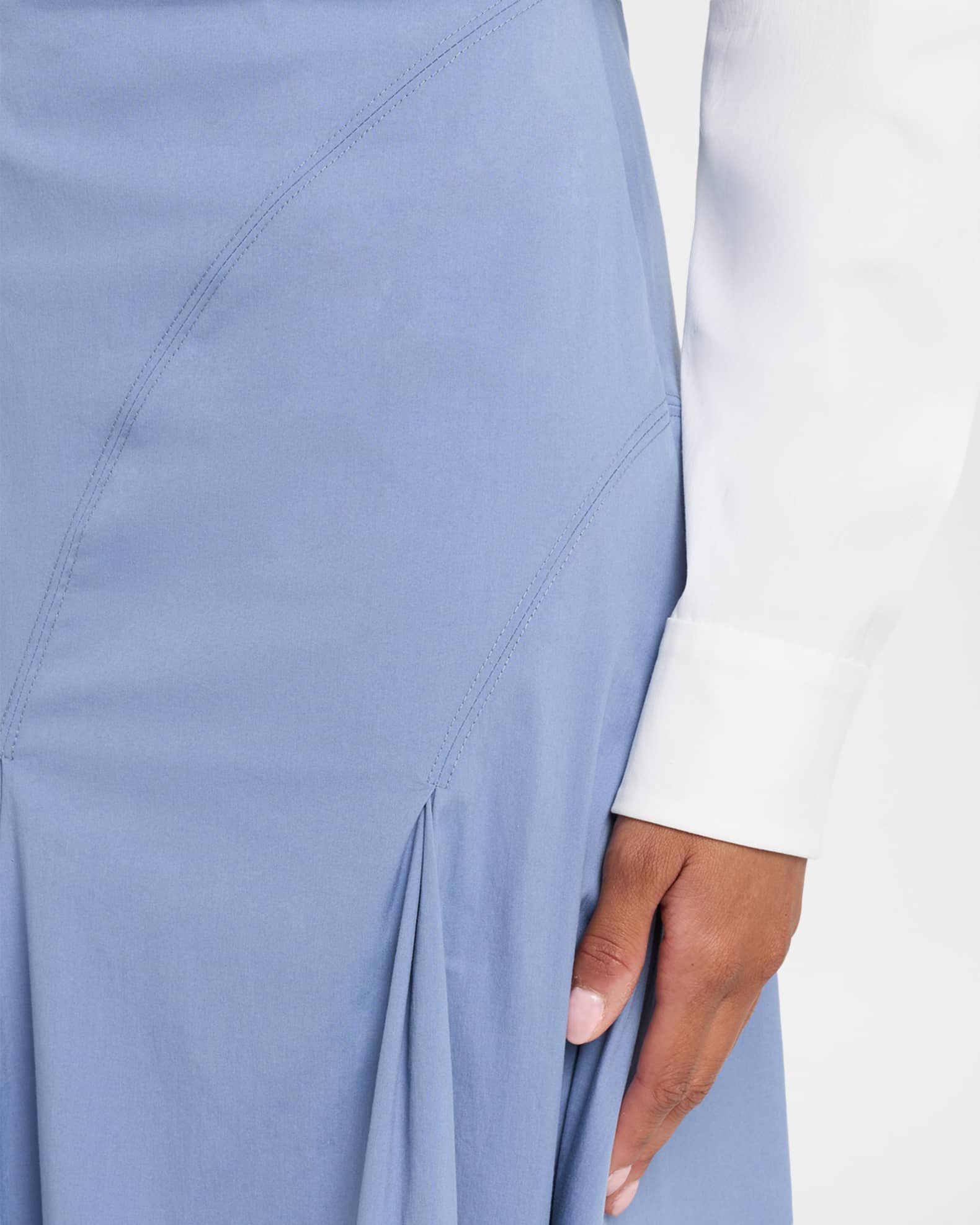 Lela Rose Godet Cotton Poplin Midi Skirt | Neiman Marcus