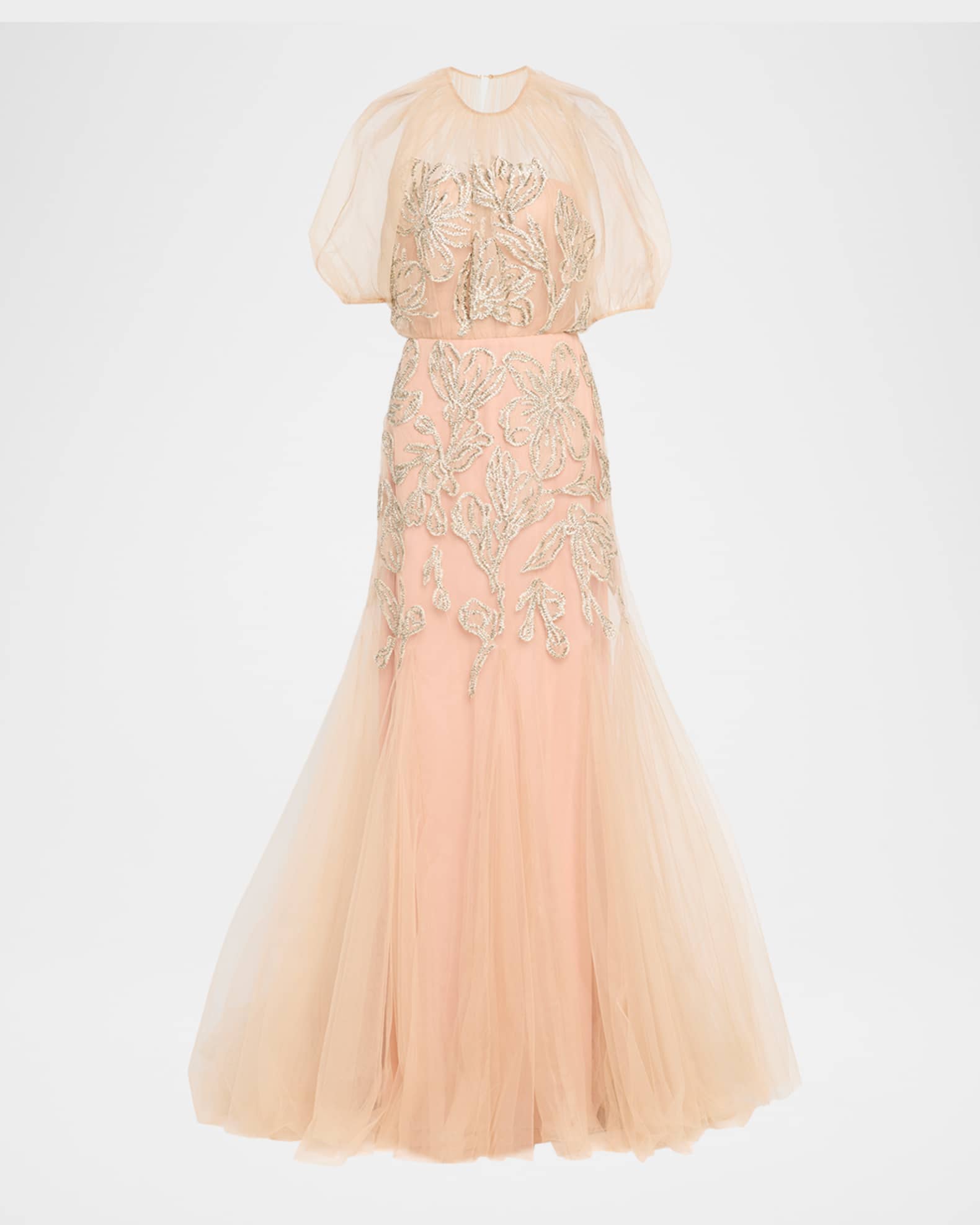Lela Rose Ikat Floral Embroidered Tulle Trumpet Gown | Neiman Marcus