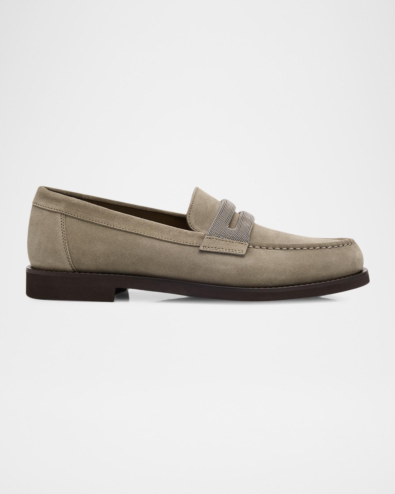 Brunello Cucinelli Tan Suede Penny Loafers Brunello Cucinelli - Sand Suede Penny Loafer | Mitchell Stores main image 3