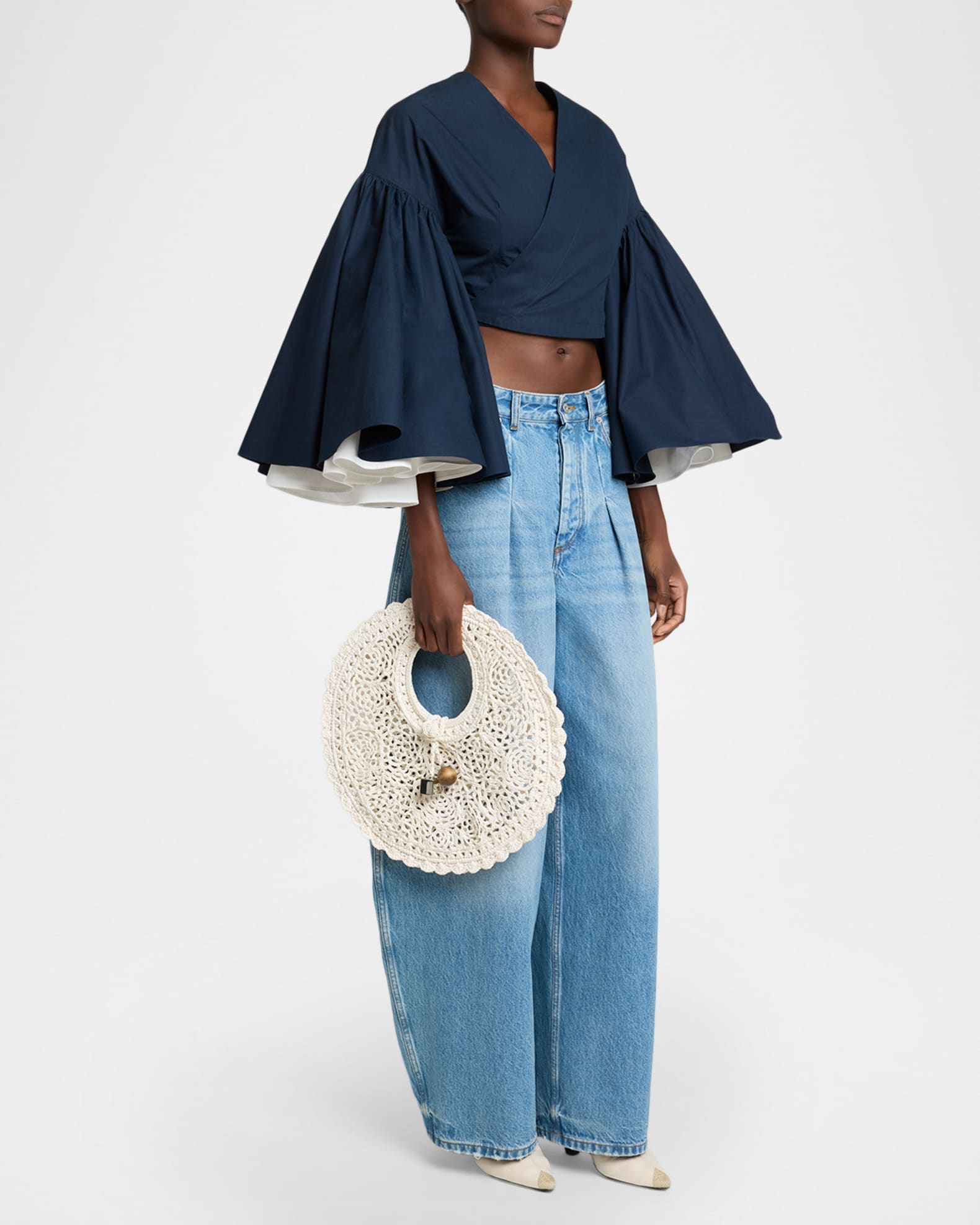 Jacquemus Le Petite Crochet Raffia Lace Top-Handle Bag | Neiman Marcus