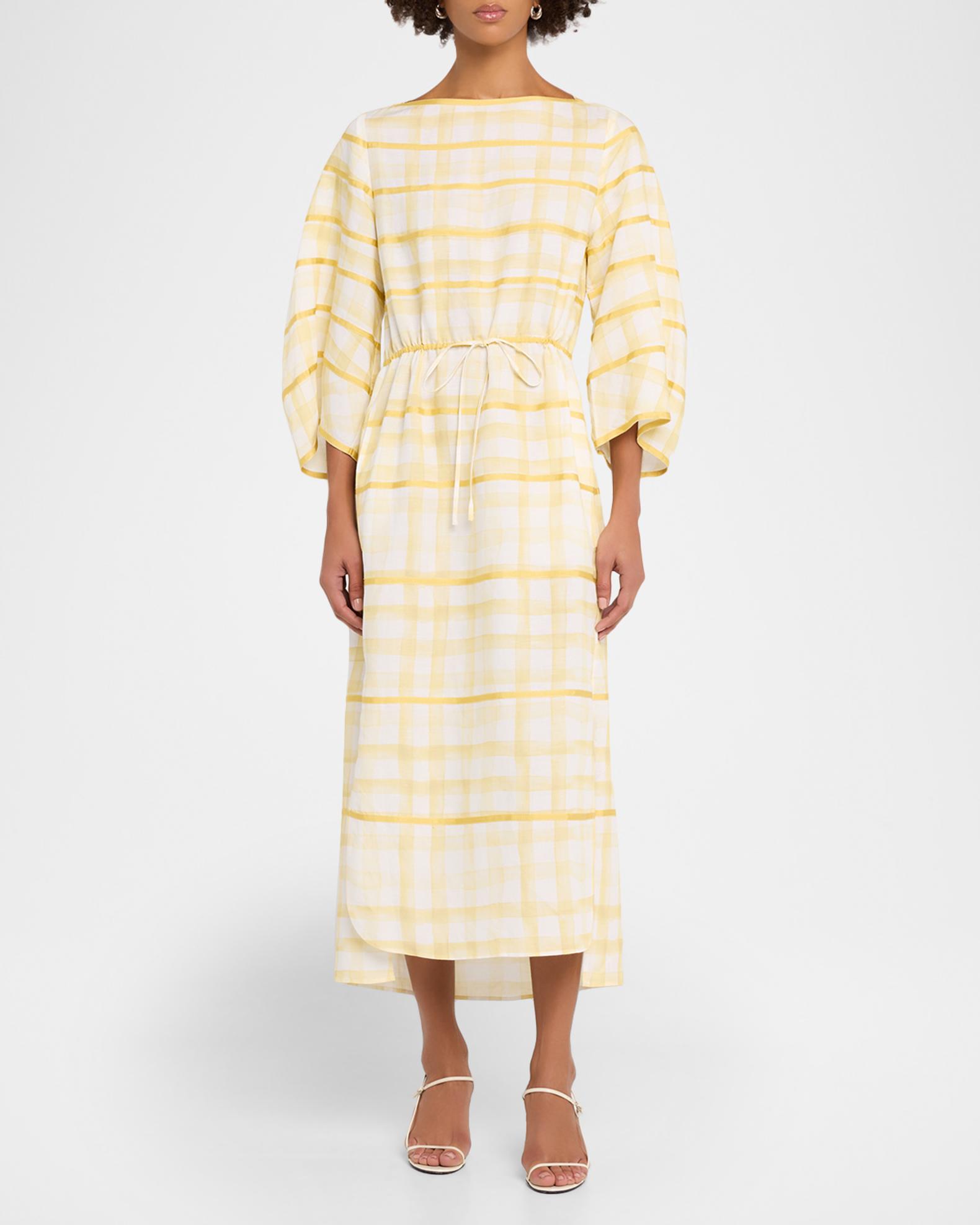Rosie Assoulin Ribbon-Embellished Plaid Midi Caftan | Neiman Marcus