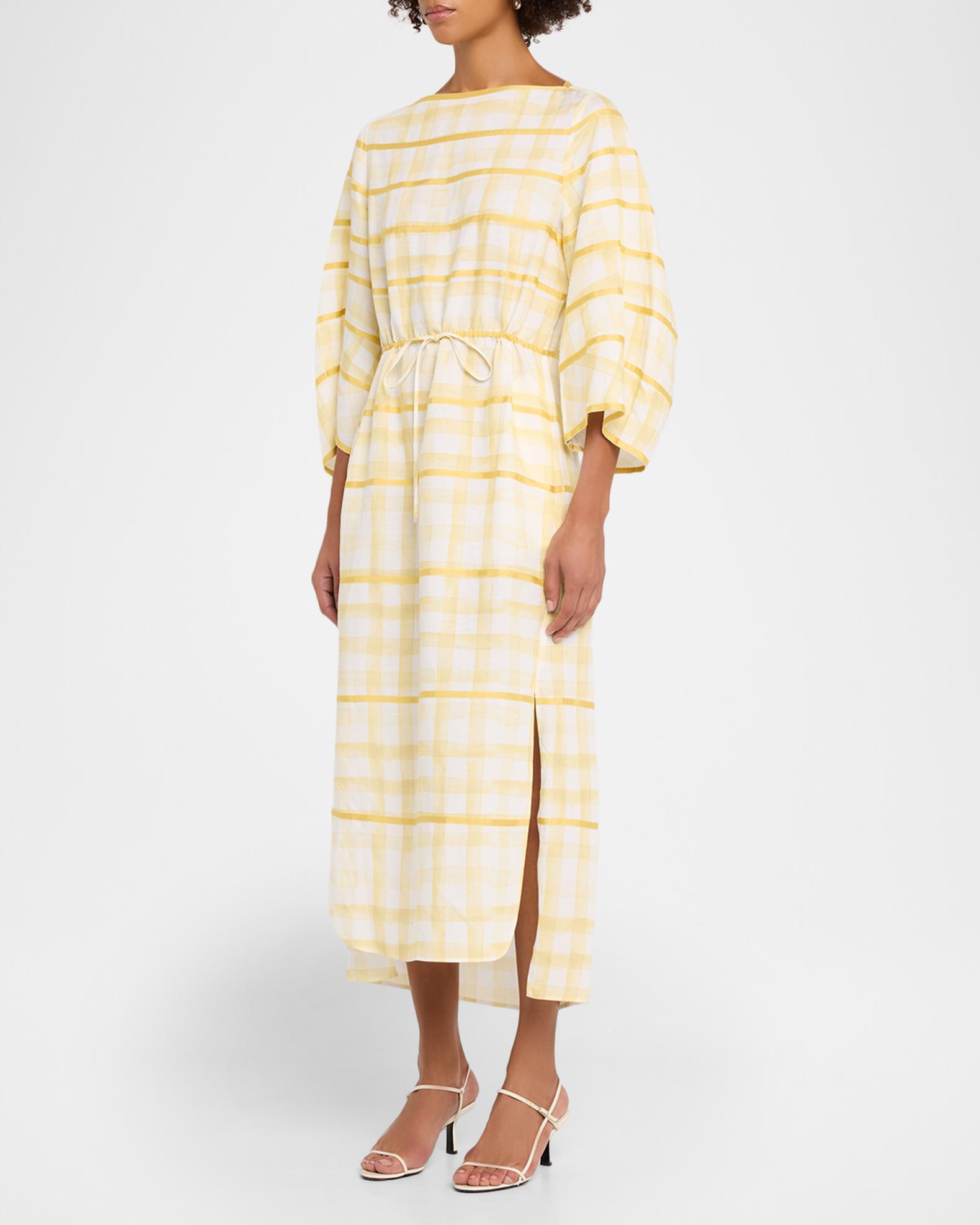 Rosie Assoulin Ribbon-Embellished Plaid Midi Caftan | Neiman Marcus