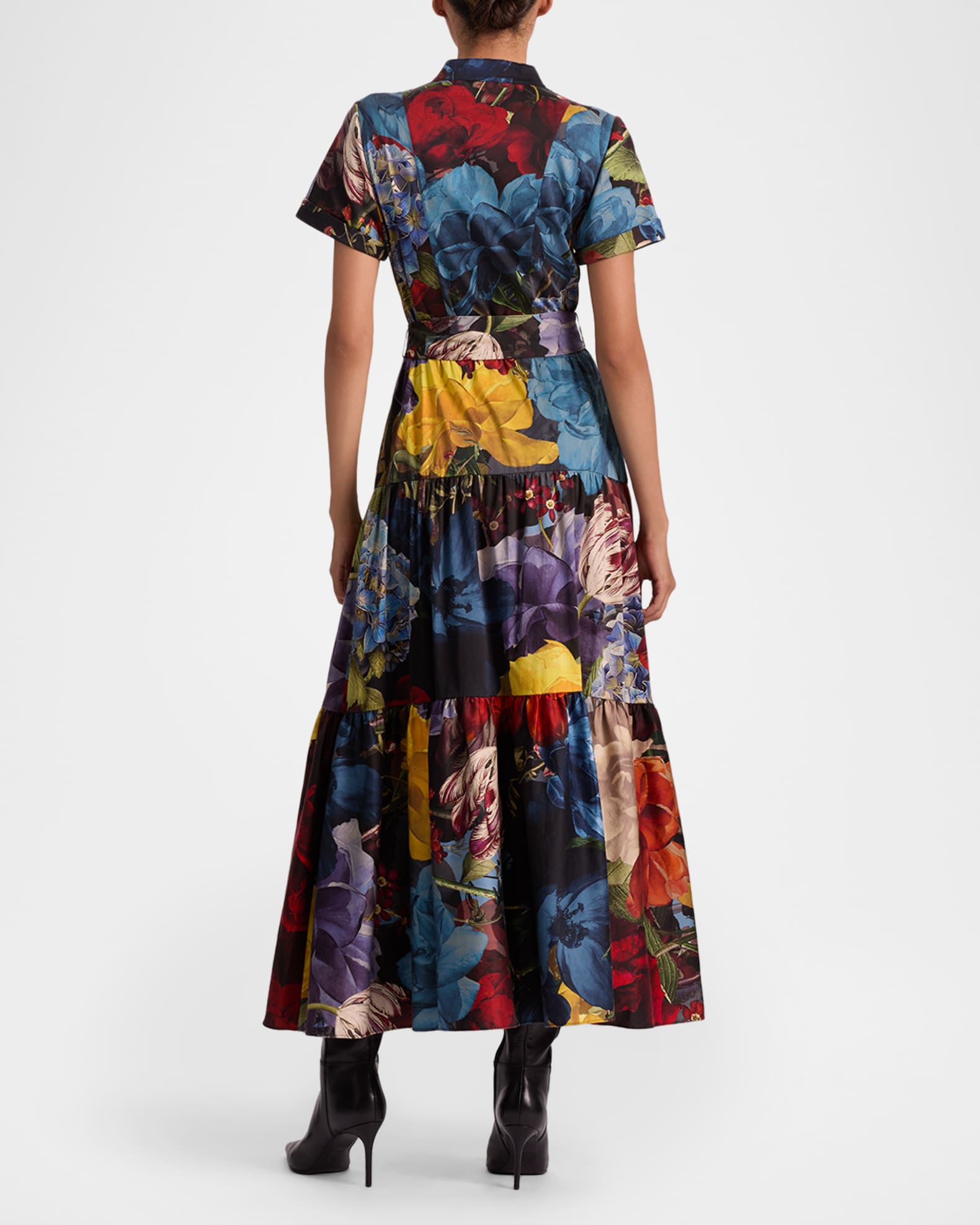 Alice + Olivia Flourish Lucy Roll-Sleeve Midi Dress | Neiman Marcus