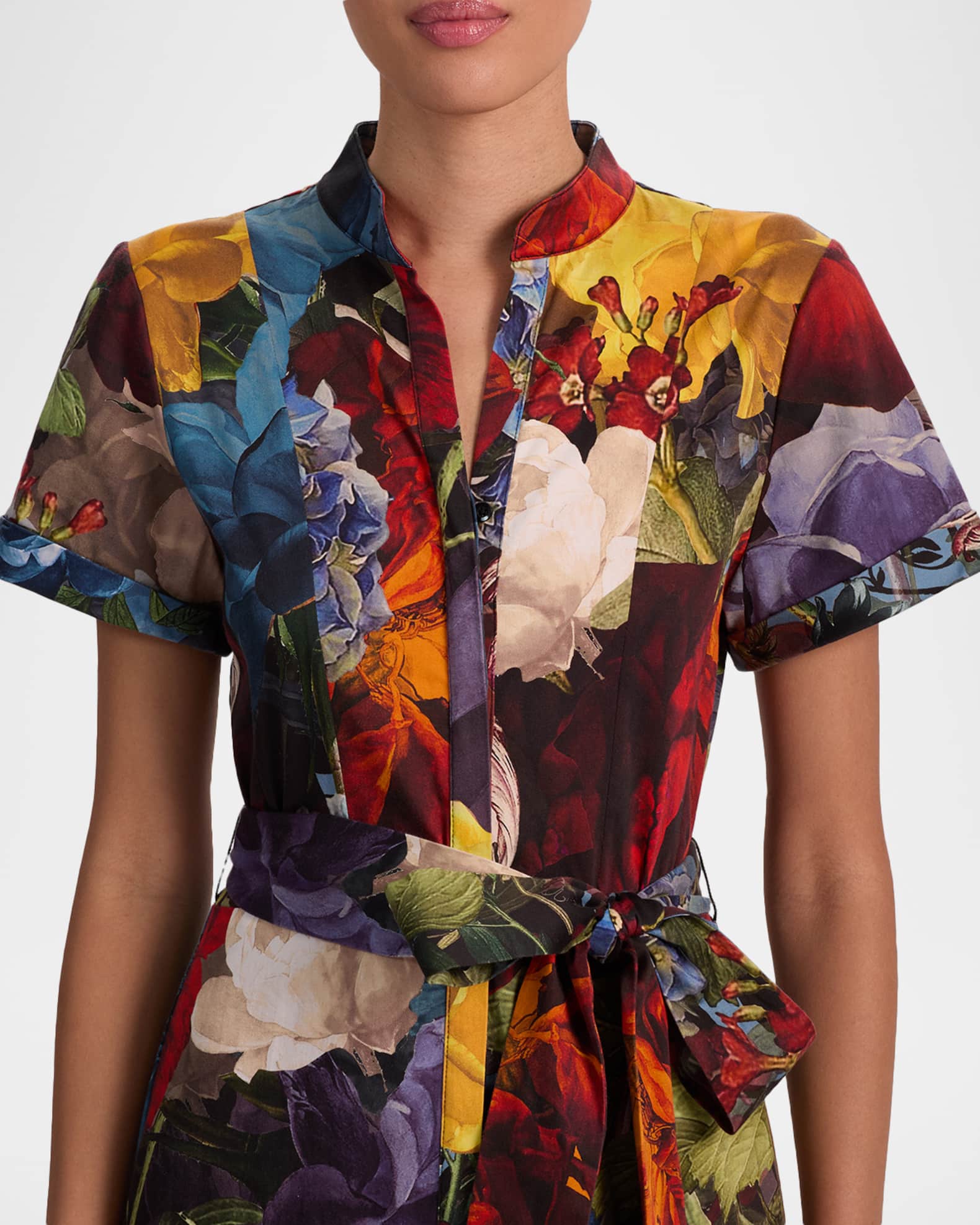 邦楽 Alice / CHOICE Alice + Olivia Flourish Lucy Roll-Sleeve Midi Dress | Neiman Marcus