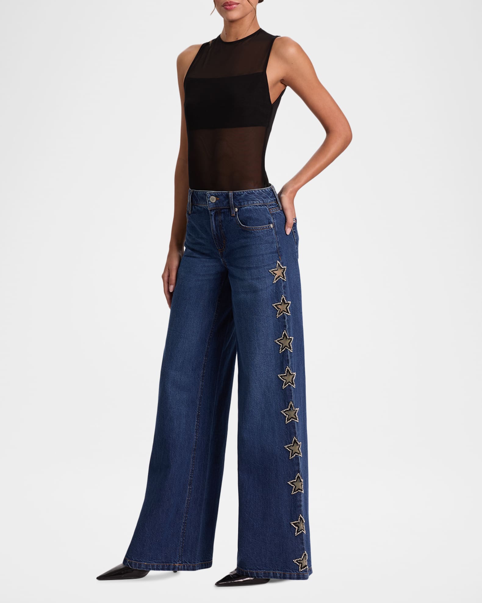 ALICE + OLIVIA Amazing Embellished Low-Rise Baggy Jeans | Neiman  display picture 1
