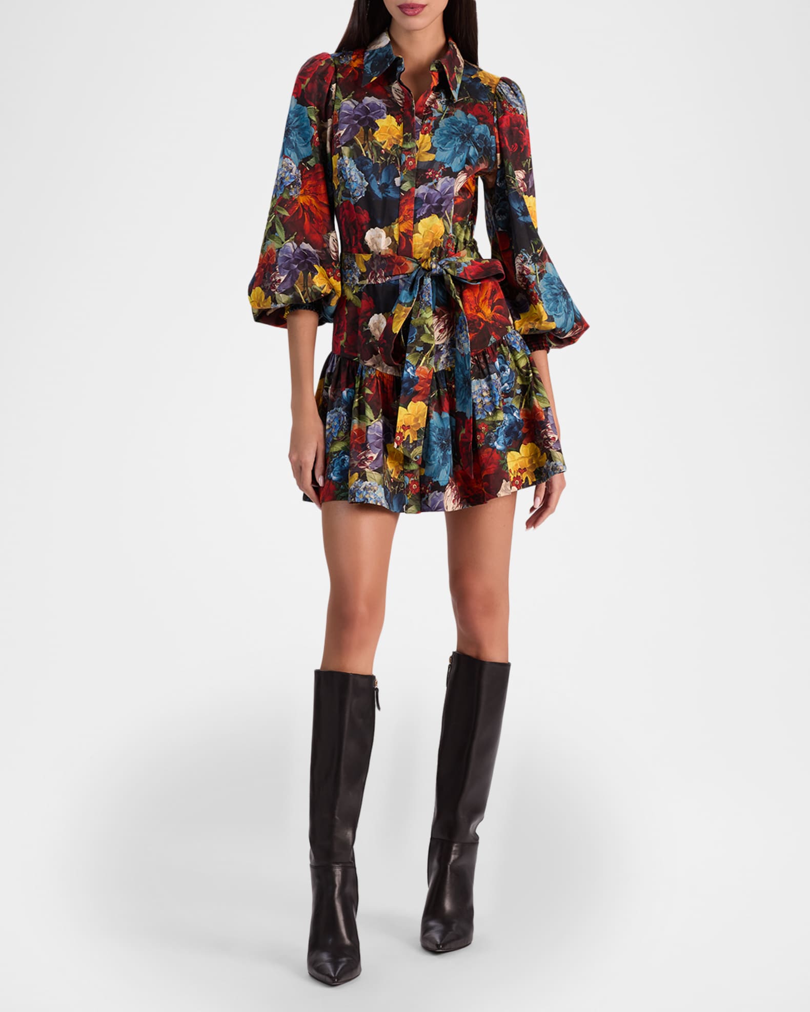 ALICE + OLIVIA Flourish Lily Drop-Waist Mini Dress | Neiman Marcus