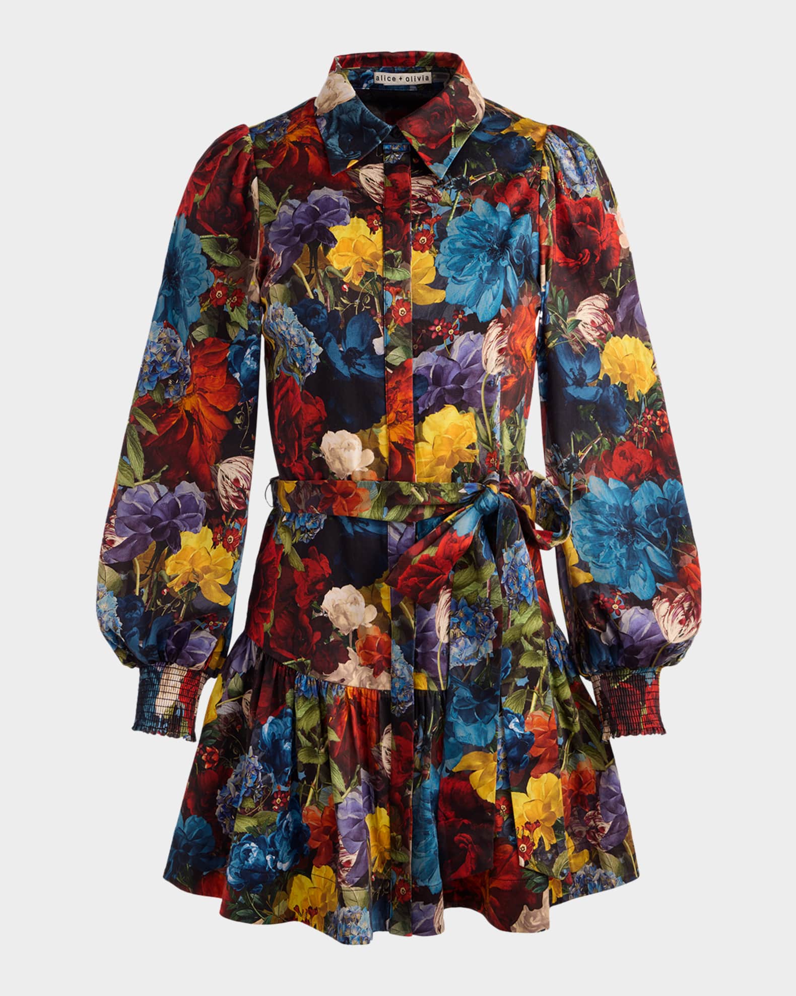 ALICE + OLIVIA Flourish Lily Drop-Waist Mini Dress | Neiman Marcus