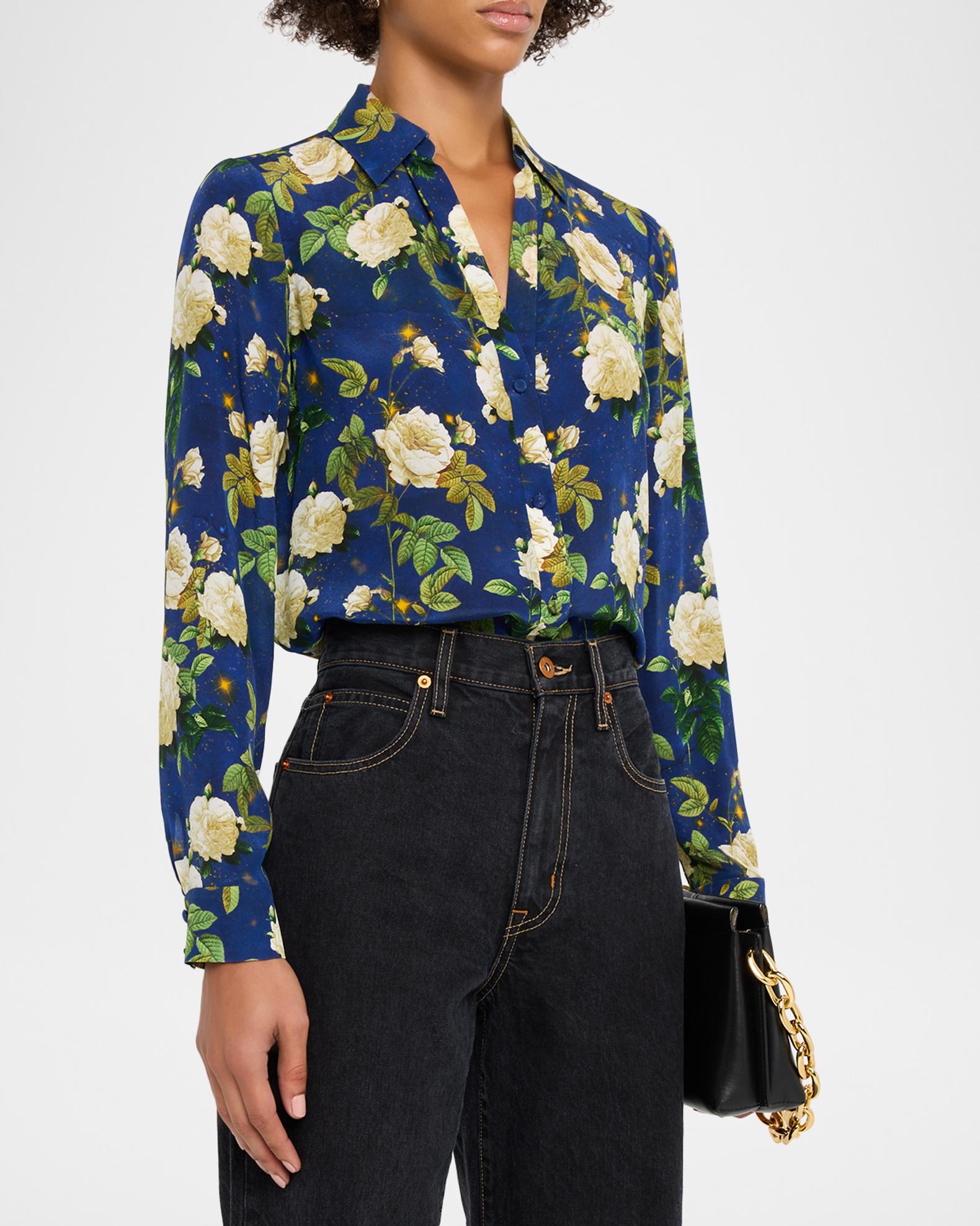 ALICE + OLIVIA Twilight Rose Eloise Button-Front Blouse | Neiman 