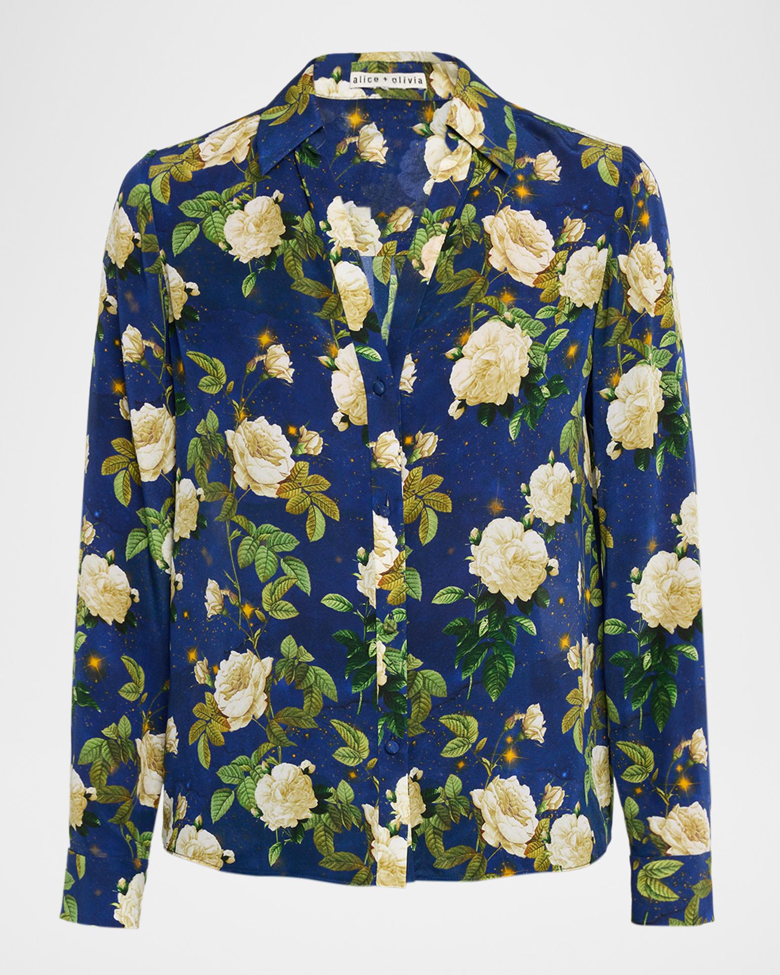 ALICE + OLIVIA Twilight Rose Eloise Button-Front Blouse | Neiman 