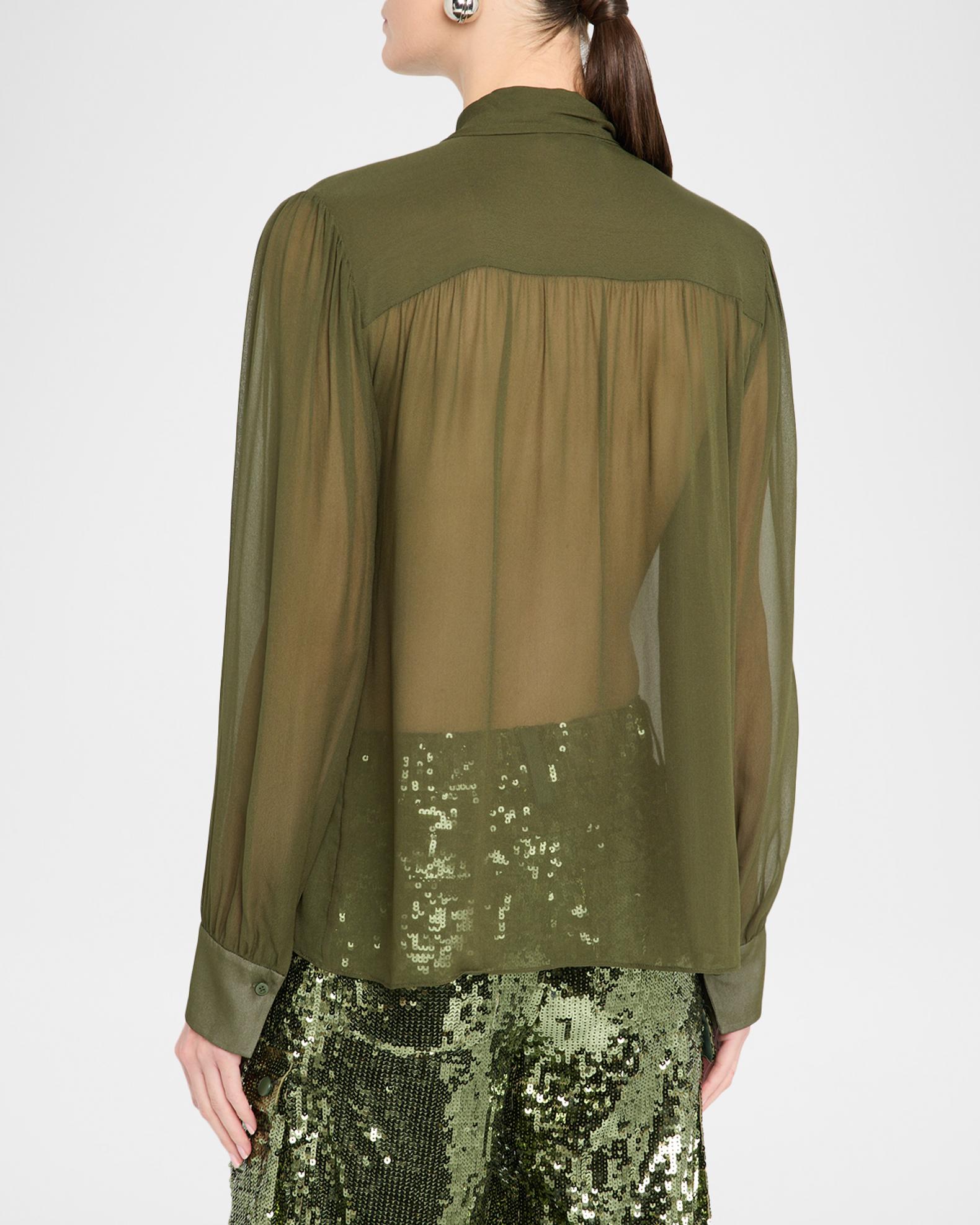 ALICE + OLIVIA Thayer Tie-Neck Sheer Blouse | Neiman Marcus
