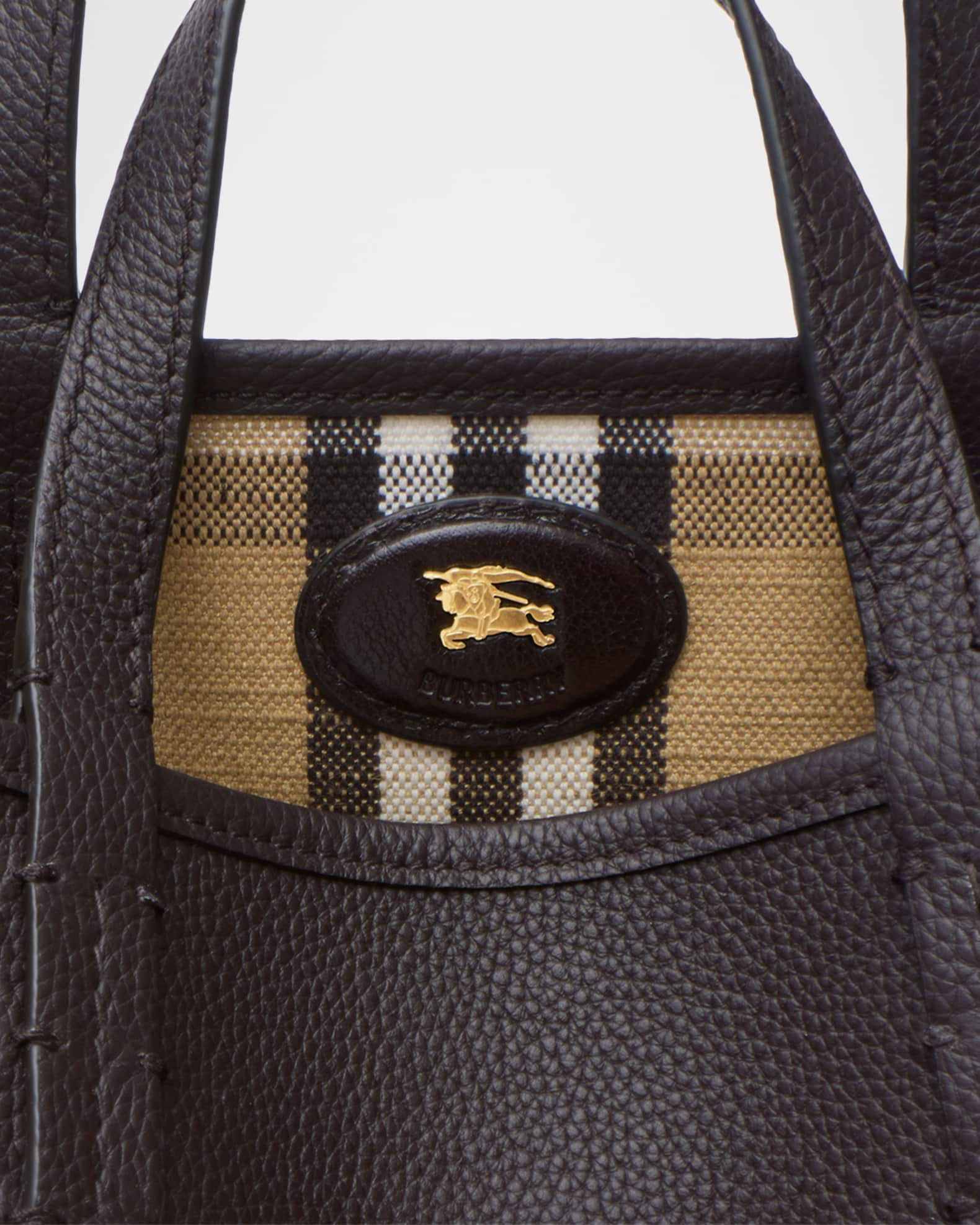 Burberry Mini Reversible Check & Leather Tote Bag | Neiman Marcus