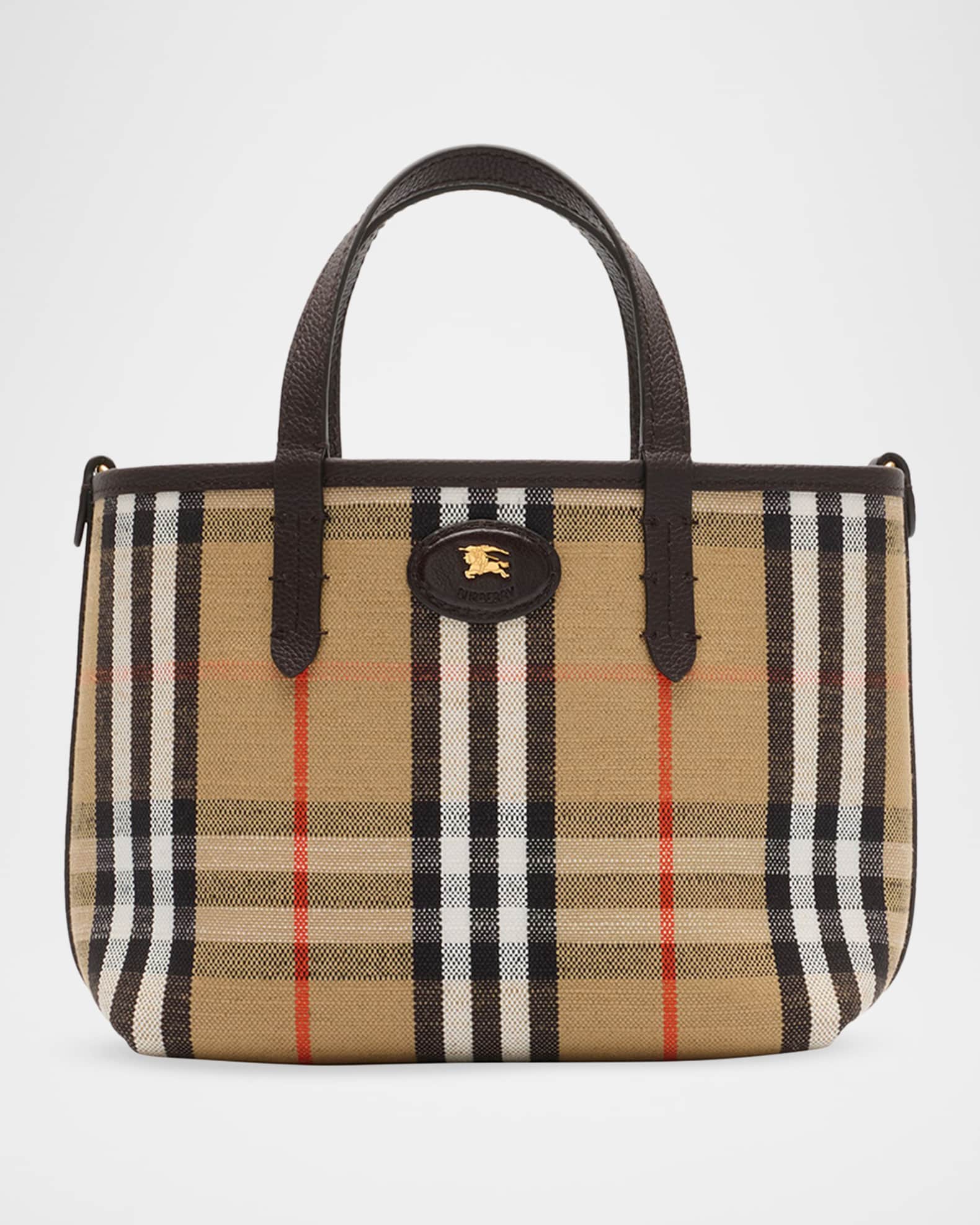 Burberry Mini Reversible Check & Leather Tote Bag | Neiman Marcus