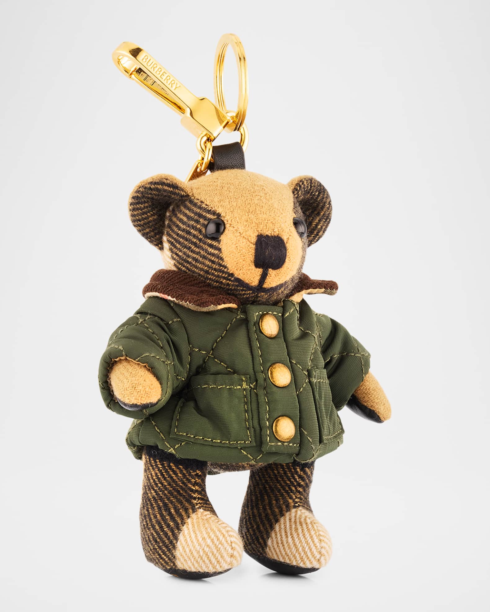 Burberry Thomas Check Cashmere Teddy Bear in Quilted Jacket Bag