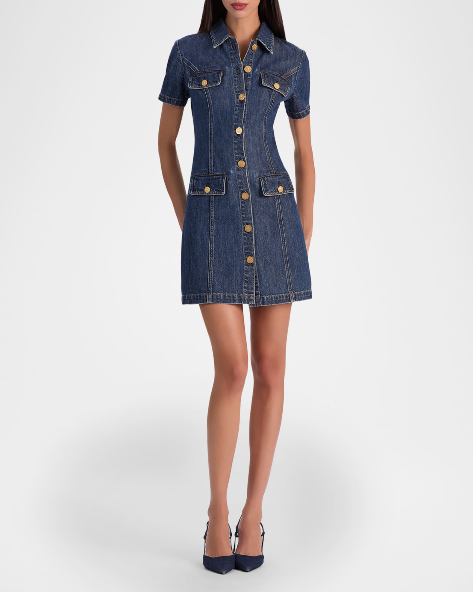 ALICE + OLIVIA Jamie Collared Denim Shirtdress | Neiman Marcus