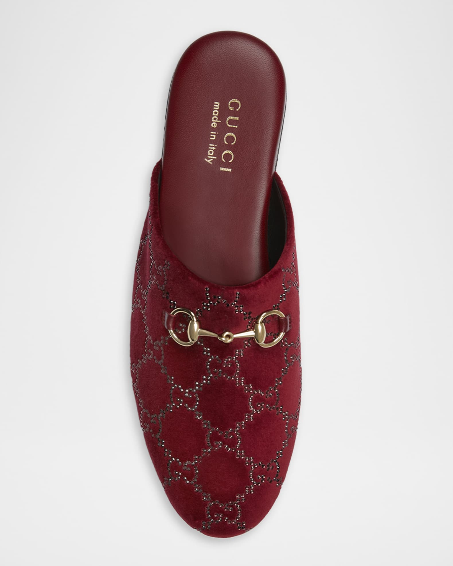 Gucci Lucy GG Crystal Velvet Flat Mules | Neiman Marcus