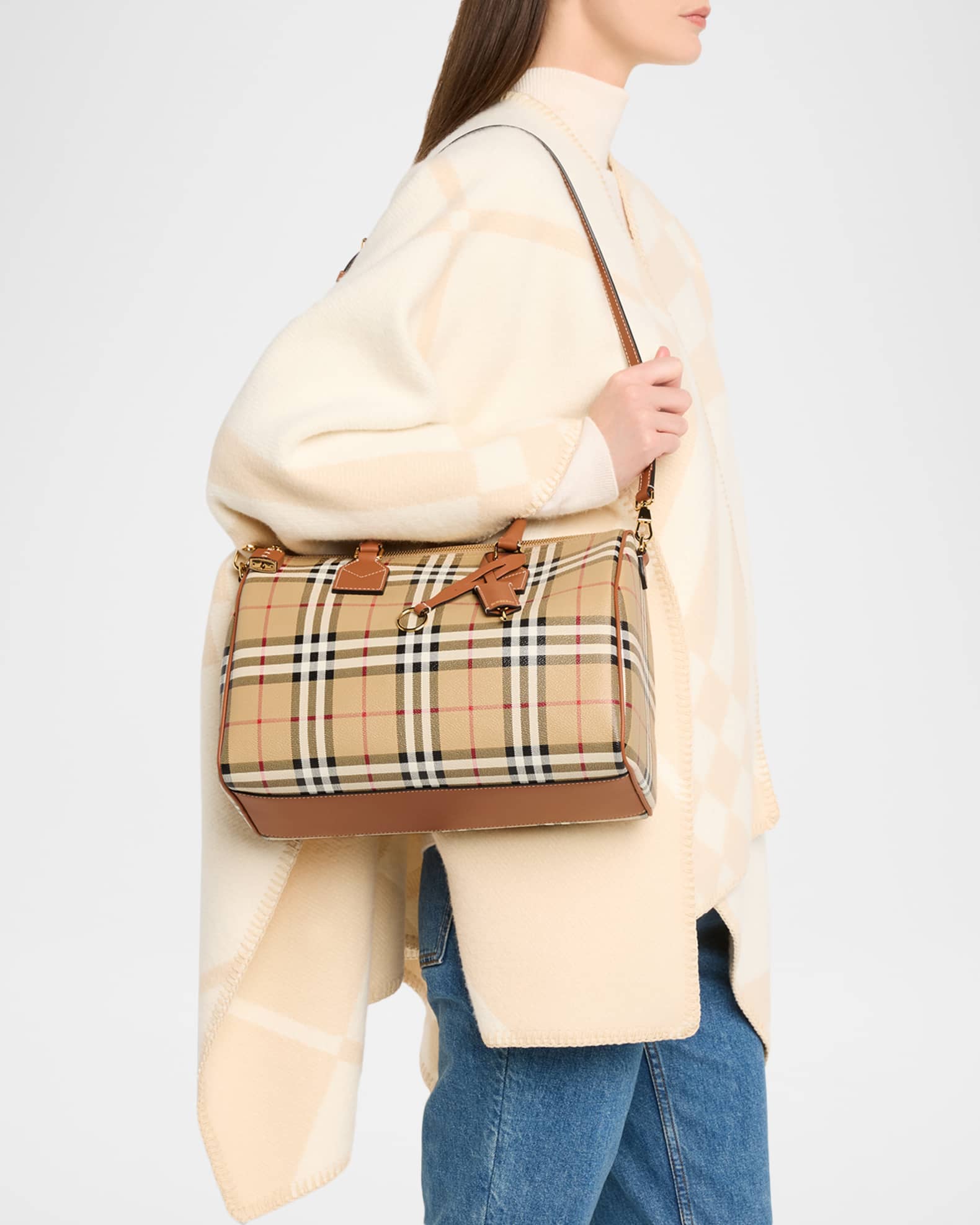 Burberry Medium Coated Check Bowling Shoulder Bag | Neiman Marcus