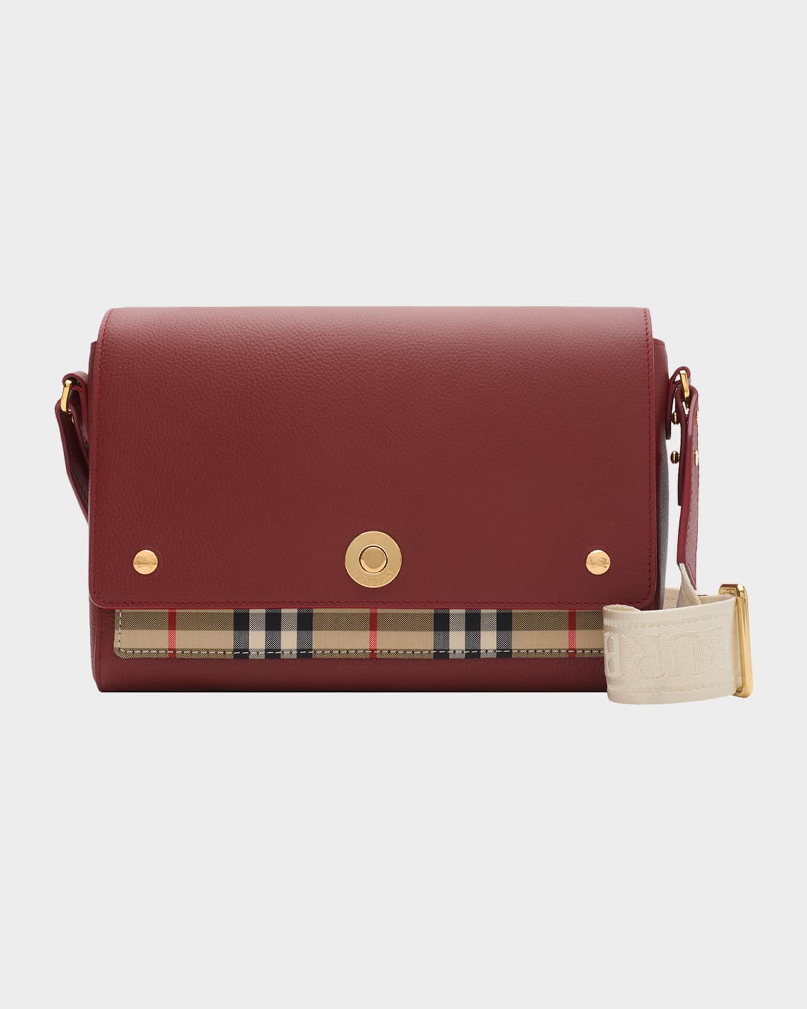 Burberry Note Leather & Check Crossbody Bag | Neiman Marcus