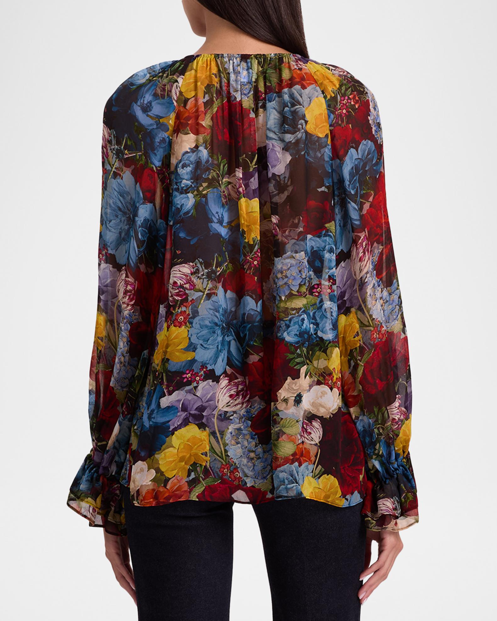 ALICE + OLIVIA Flourish Josephine Split-Neck Blouse | Neiman Marcus
