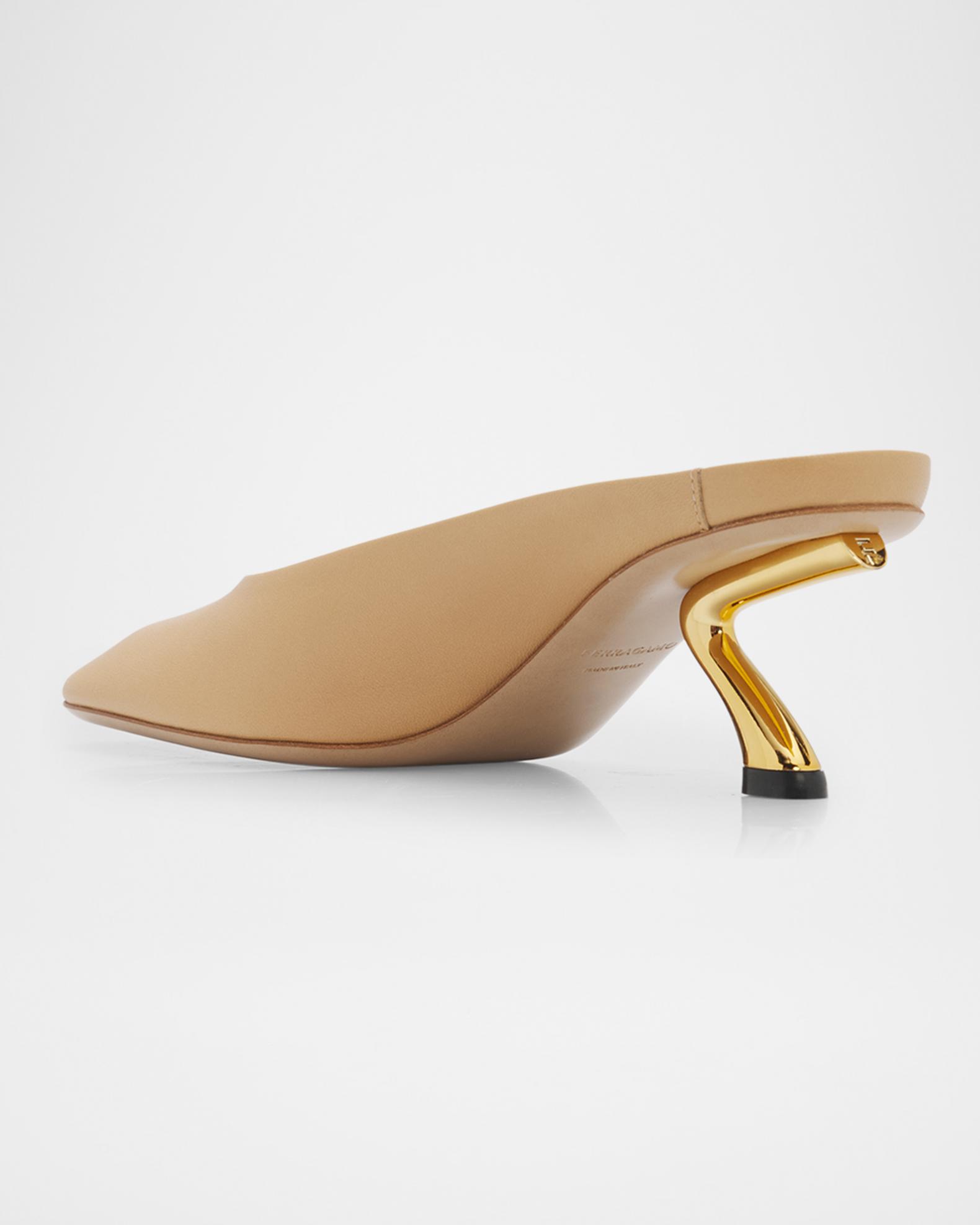 FERRAGAMO 55mm Safi Leather S-Shaped Heel Mules | Neiman Marcus