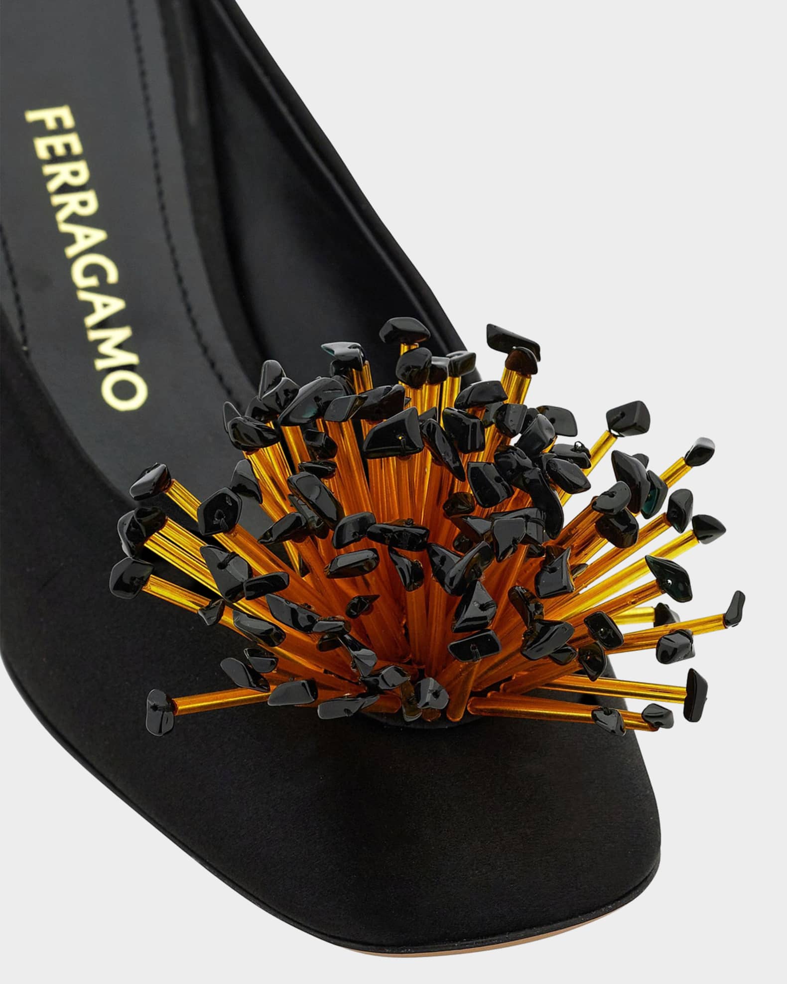 Ferragamo 55mm Safi Beaded Satin Mules | Neiman Marcus