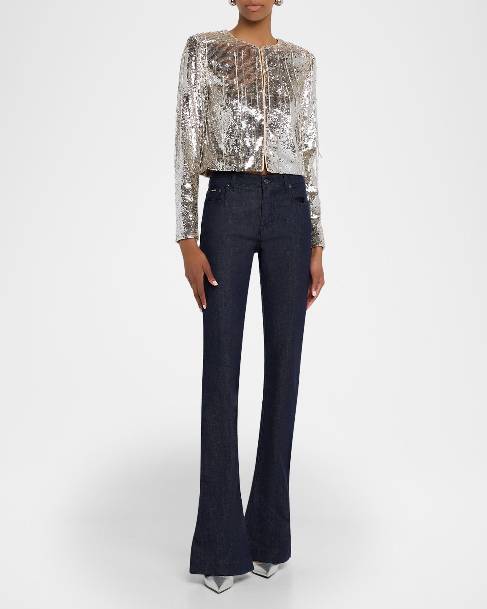 Ramy Brook Sapphire Cropped Sequin Jacket | Neiman Marcus