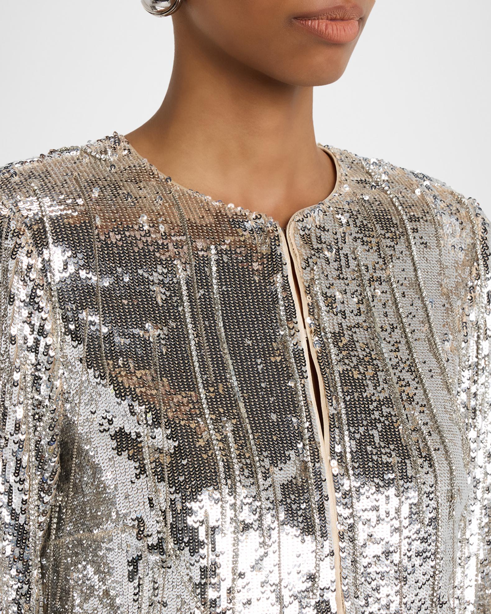 Ramy Brook Sapphire Cropped Sequin Jacket | Neiman Marcus