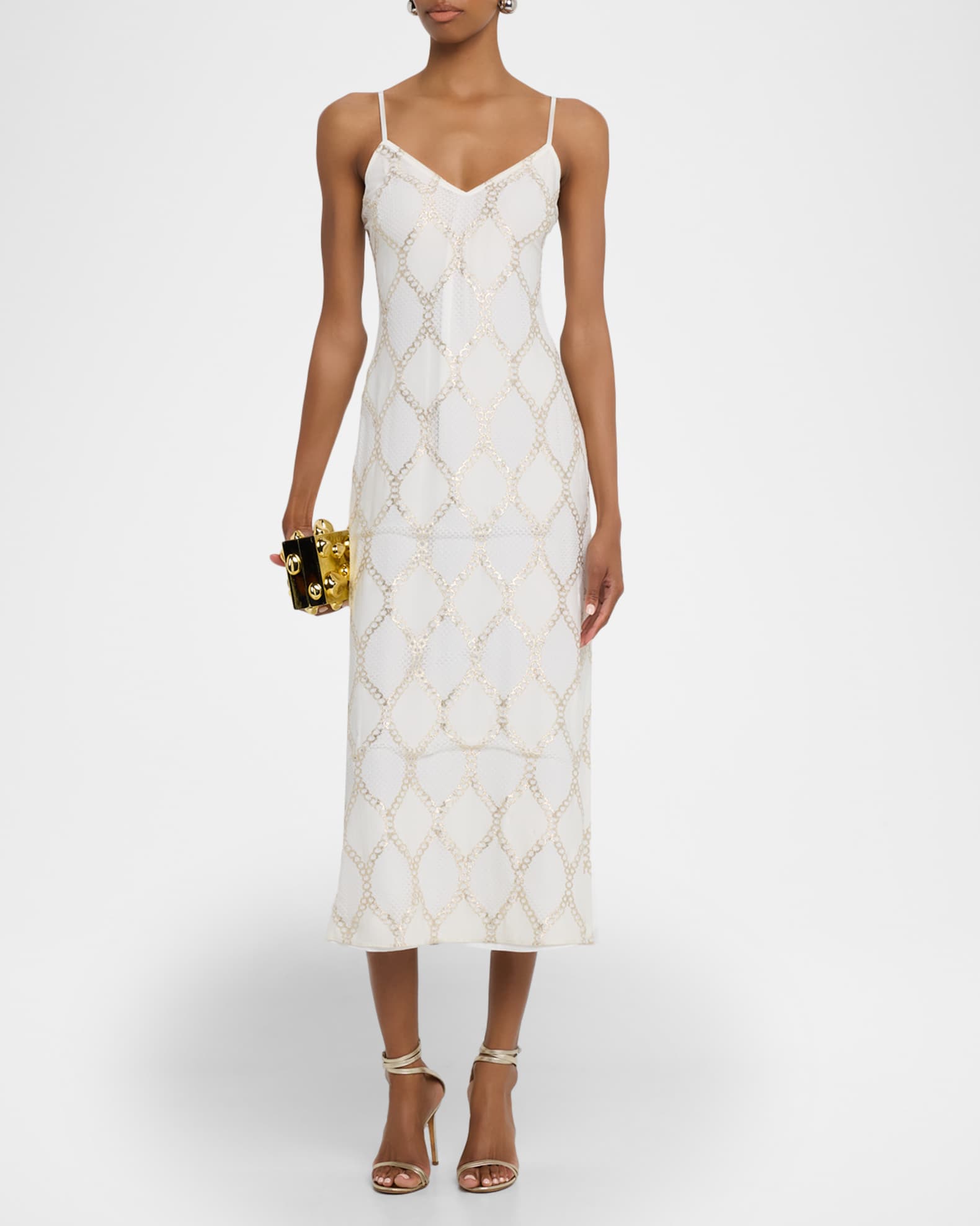 Ramy Brook Women's Lynn Metallic Chain Midi-Dress - Winter White Diamond - Size 10