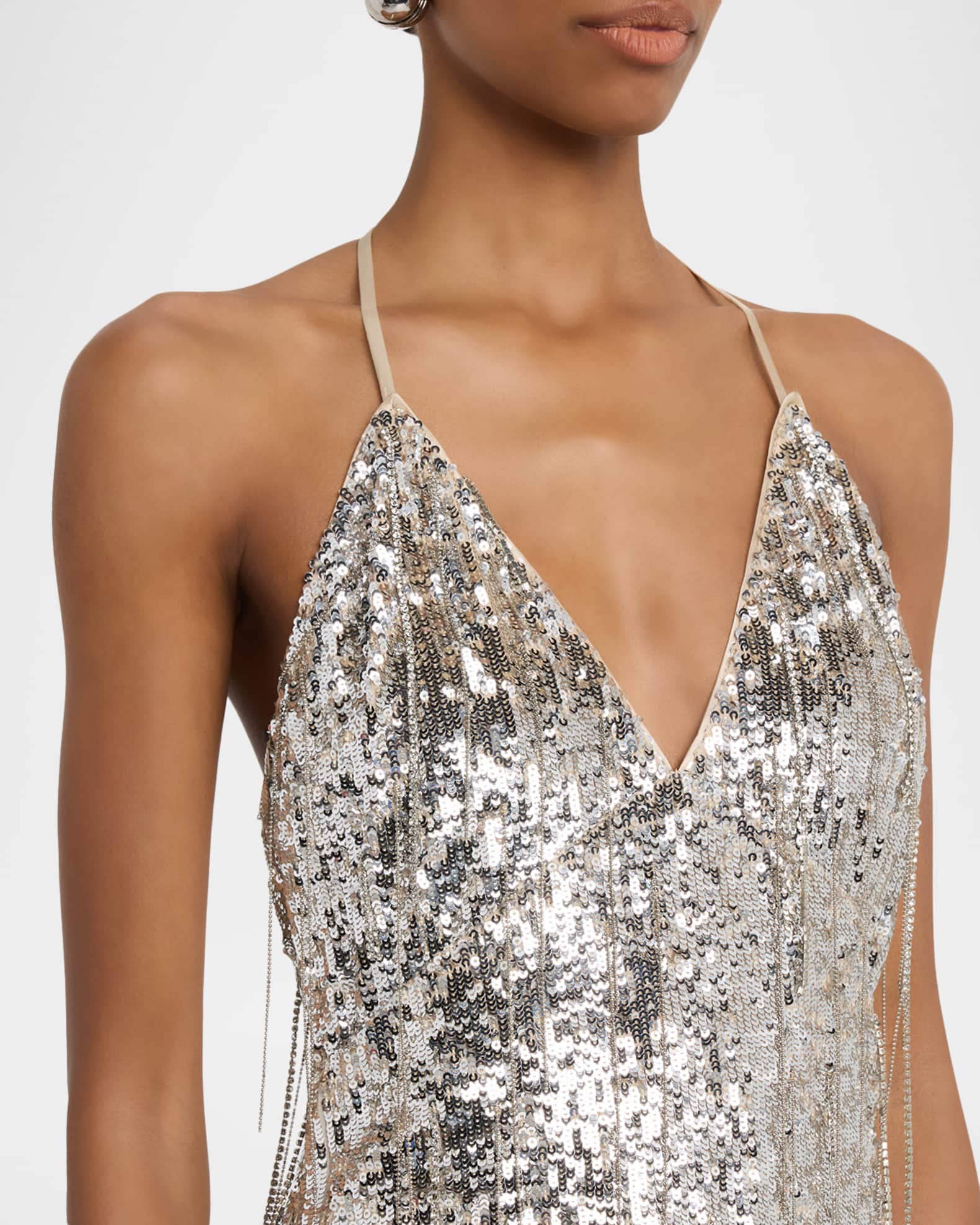 Ramy Brook Annabelle Deep V-Neck Sequin Fringe Mini Dress | Neiman Marcus