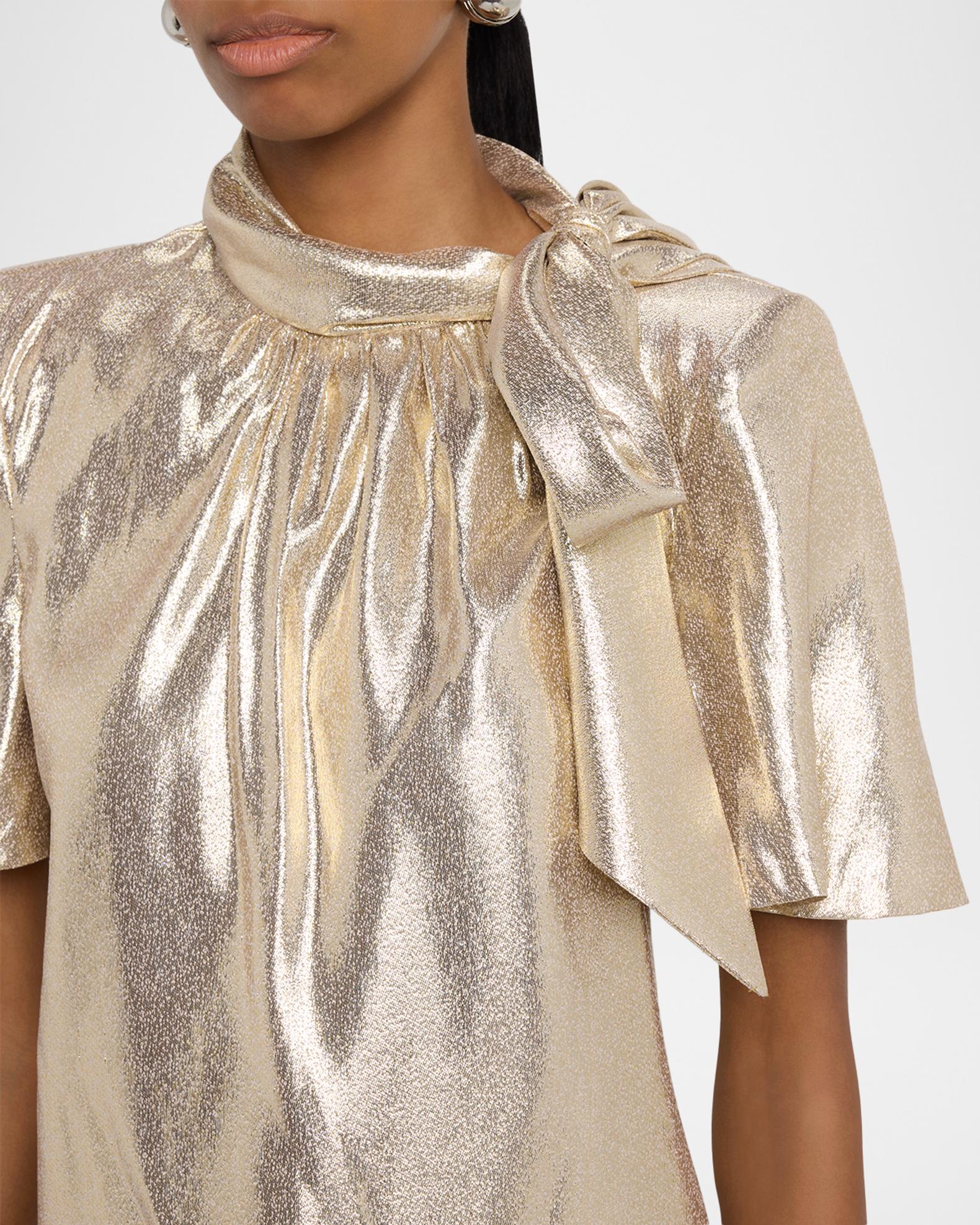Ramy Brook Balinda Tie-Neck Metallic Blouse | Neiman Marcus