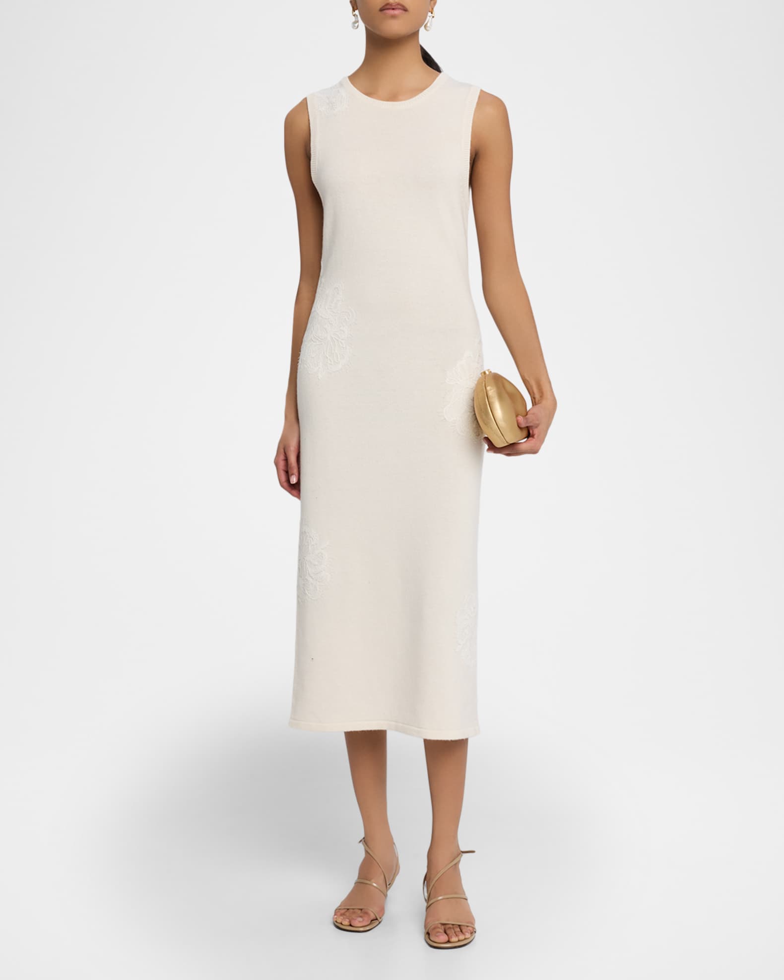 Ramy Brook Luciana Sleeveless Lace Applique Midi Dress, White, Women's, MED, Cocktail & Party Wedding Guest Dresses Sleeveless Dresses
