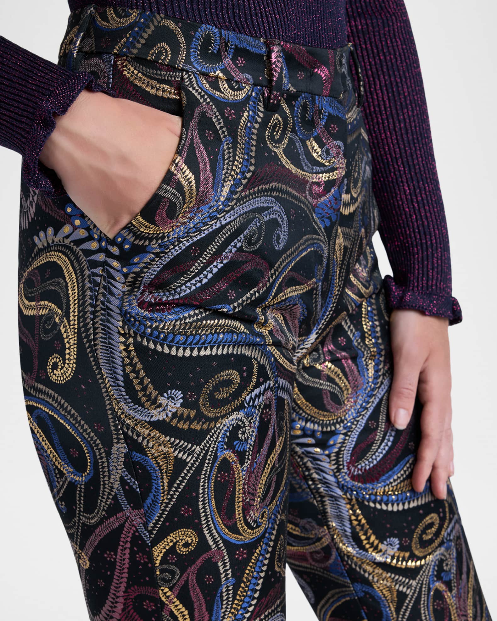 Etro Bristol Paisley Jacquard Duchesse Satin Cropped Pants