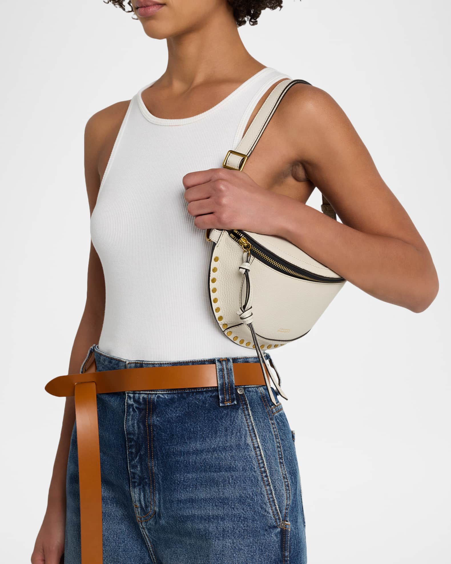 Isabel Marant Skano Studded Grain Leather Shoulder Bag | Neiman Marcus