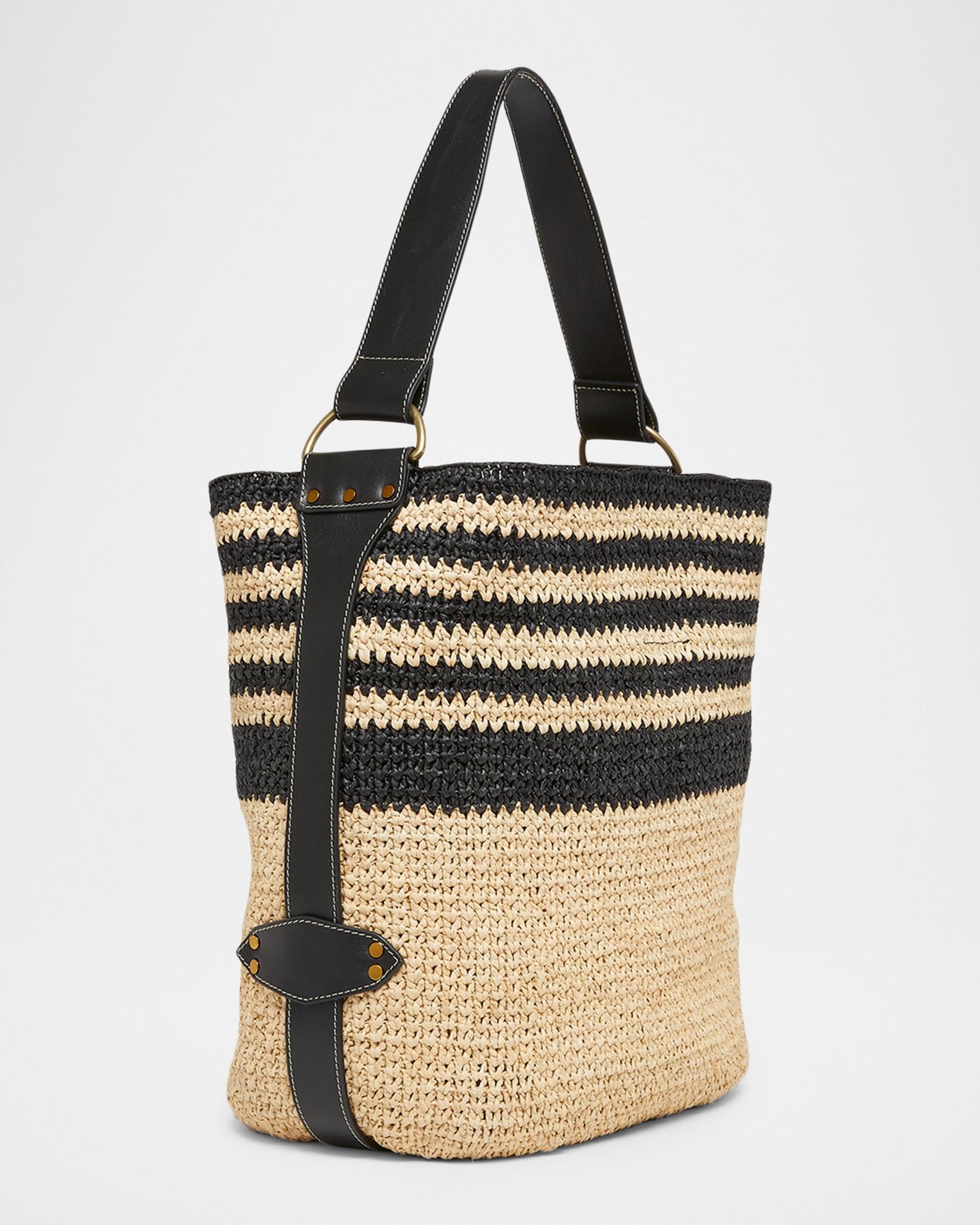 Isabel Marant Bayia Striped Raffia Bucket Bag | Neiman Marcus
