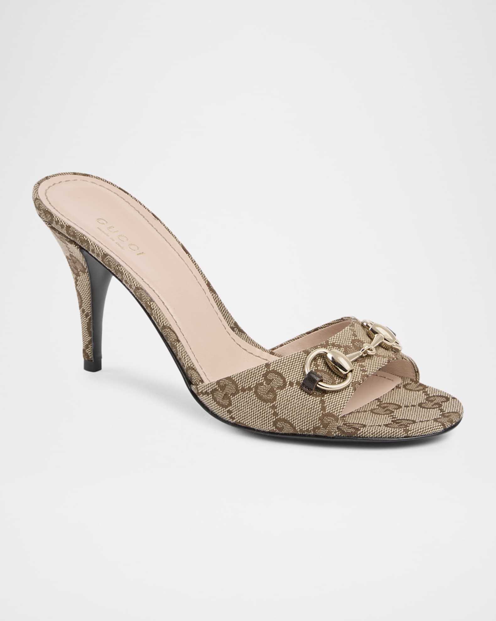 Gucci 85mm Erin GG Monogram Canvas Mules | Neiman Marcus