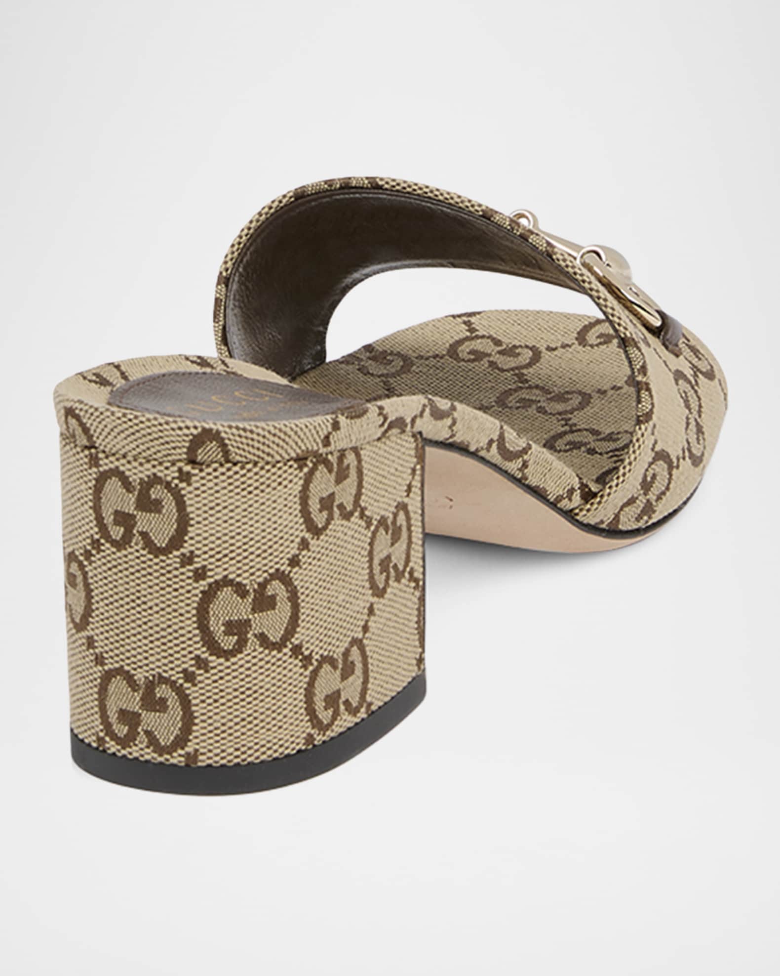 Gucci 55mm Siaga GG Monogram Canvas Block-Heel Sandals | Neiman Marcus