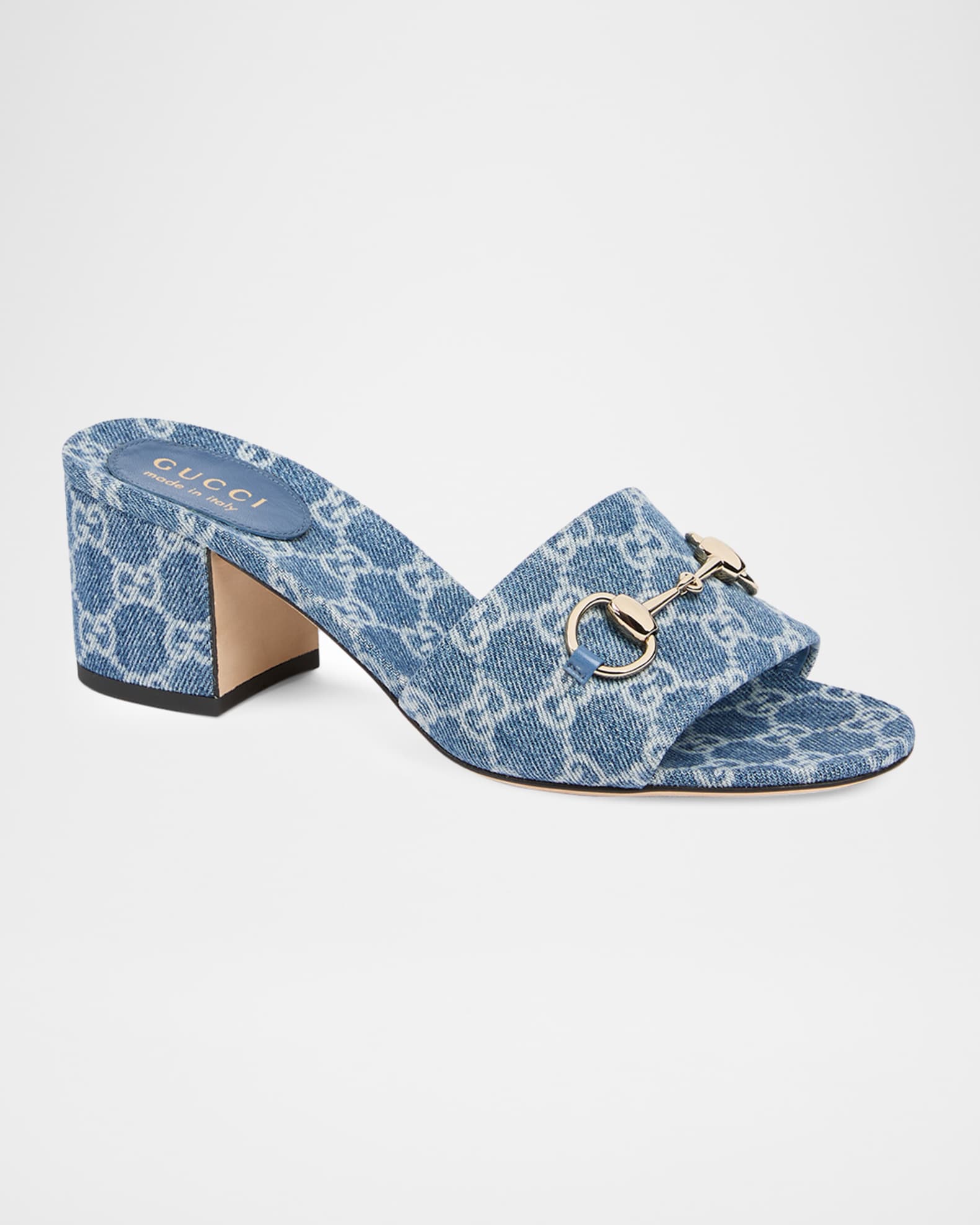 Gucci 55mm Siaga GG Monogram Denim Block-Heel Sandals | Neiman Marcus