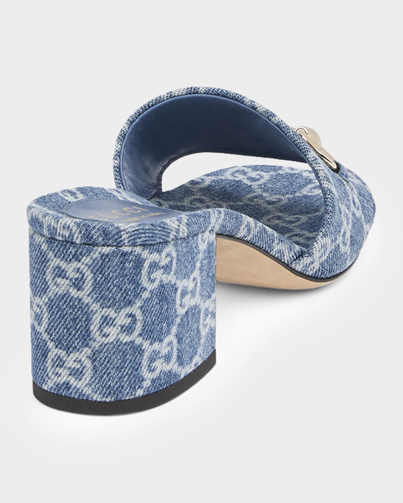Gucci 55mm Siaga GG Monogram Denim Block-Heel Sandals | Neiman Marcus