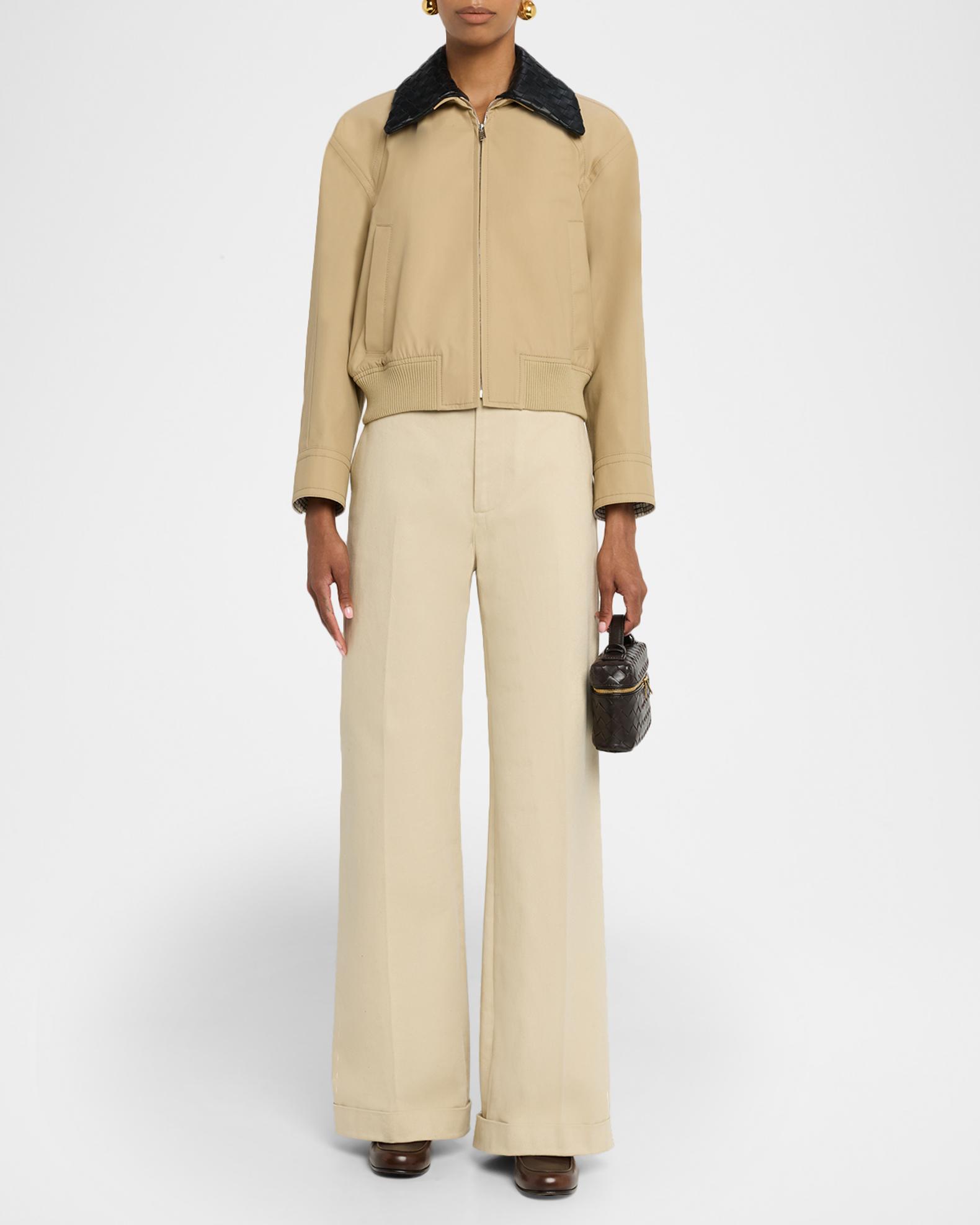 Bottega Veneta Cotton Twill Blouson with Intrecciato Collar 