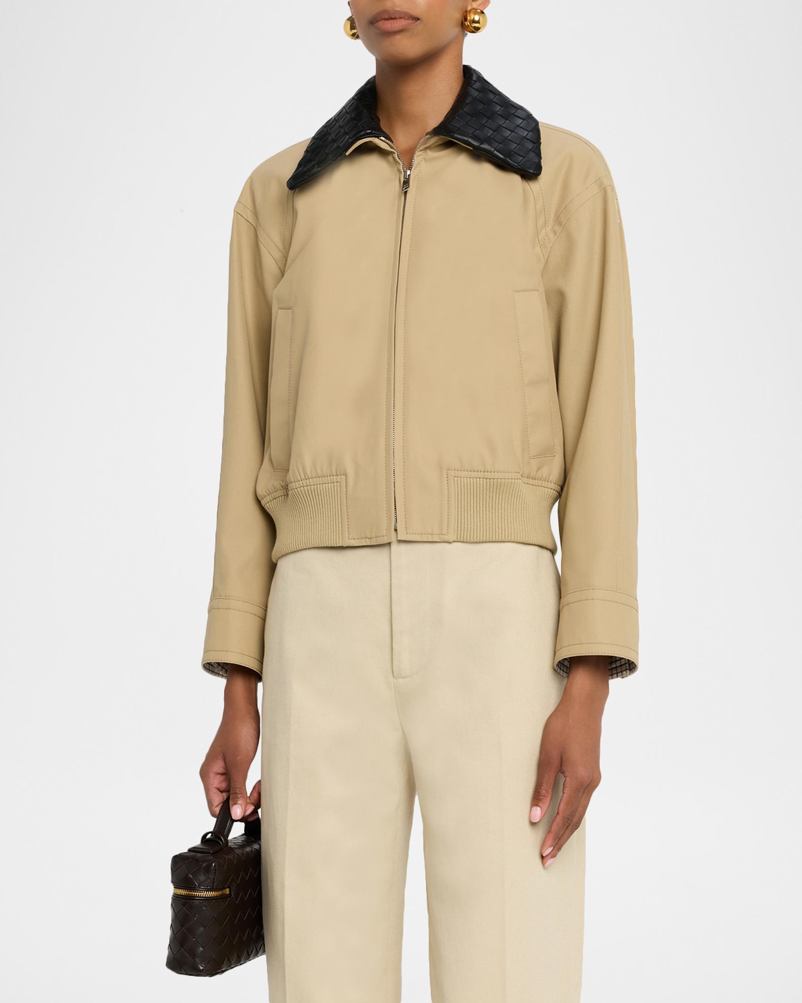Bottega Veneta Cotton Twill Blouson with Intrecciato Collar 