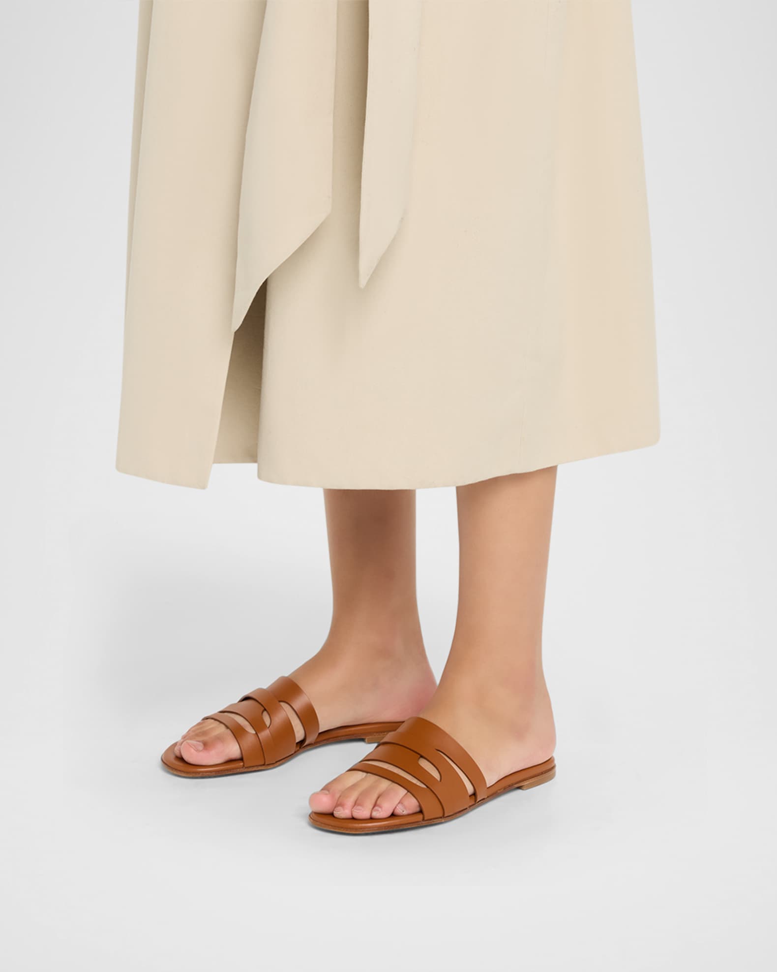 Gianvito Rossi Calfskin Leather Flat Slide Sandals | Neiman Marcus