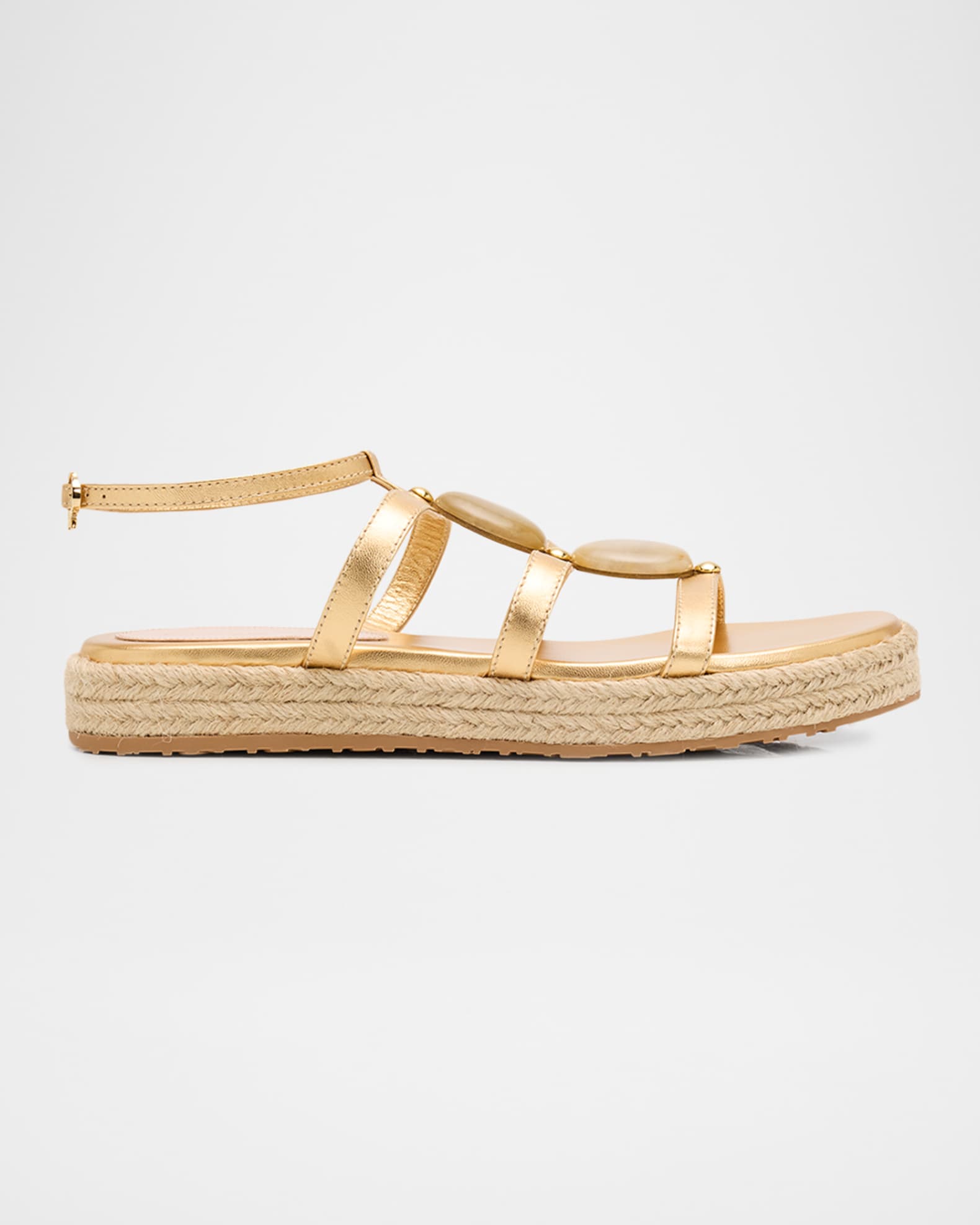 Gianvito Rossi Stone Metallic Leather Espadrille Gladiator Sandals