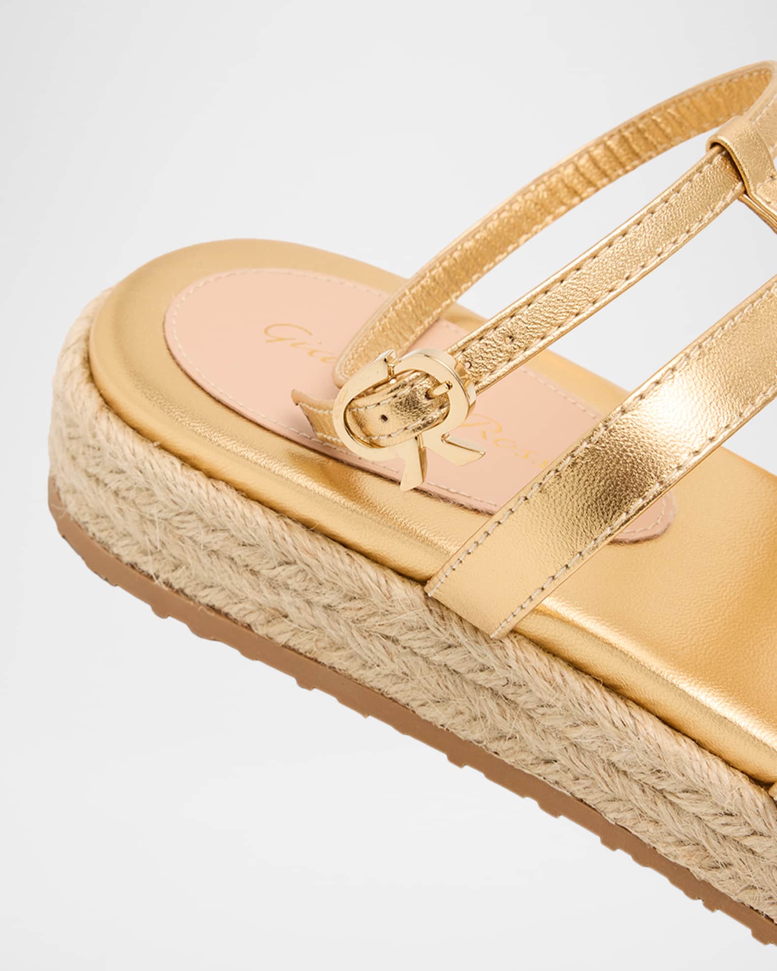 Gianvito Rossi Stone Metallic Leather Espadrille Gladiator Sandals