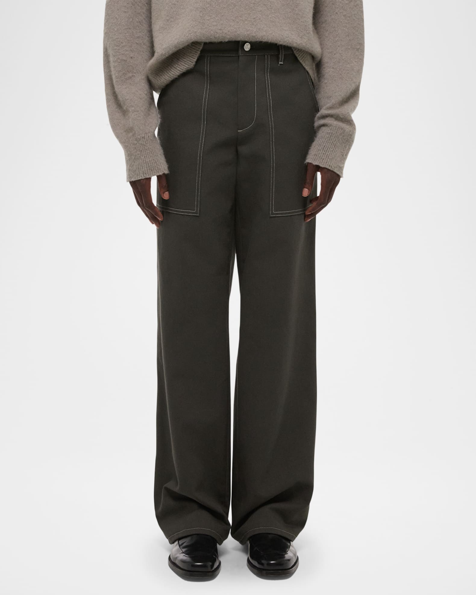 パンツ Helmut Lang pants 33 Helmut Lang Men's Twill Straight-Leg Contrast Stitch Utility Pants