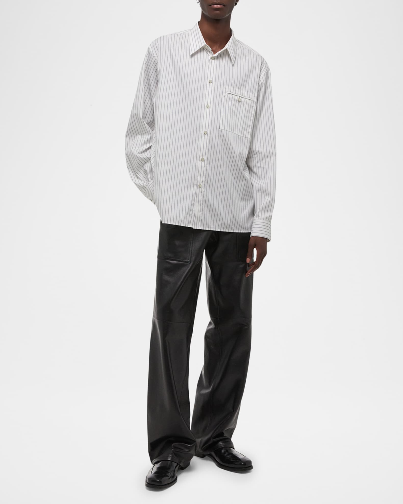 Helmut Lang Men's Relaxed-Fit Hairline Stripe Button-Down Shirt