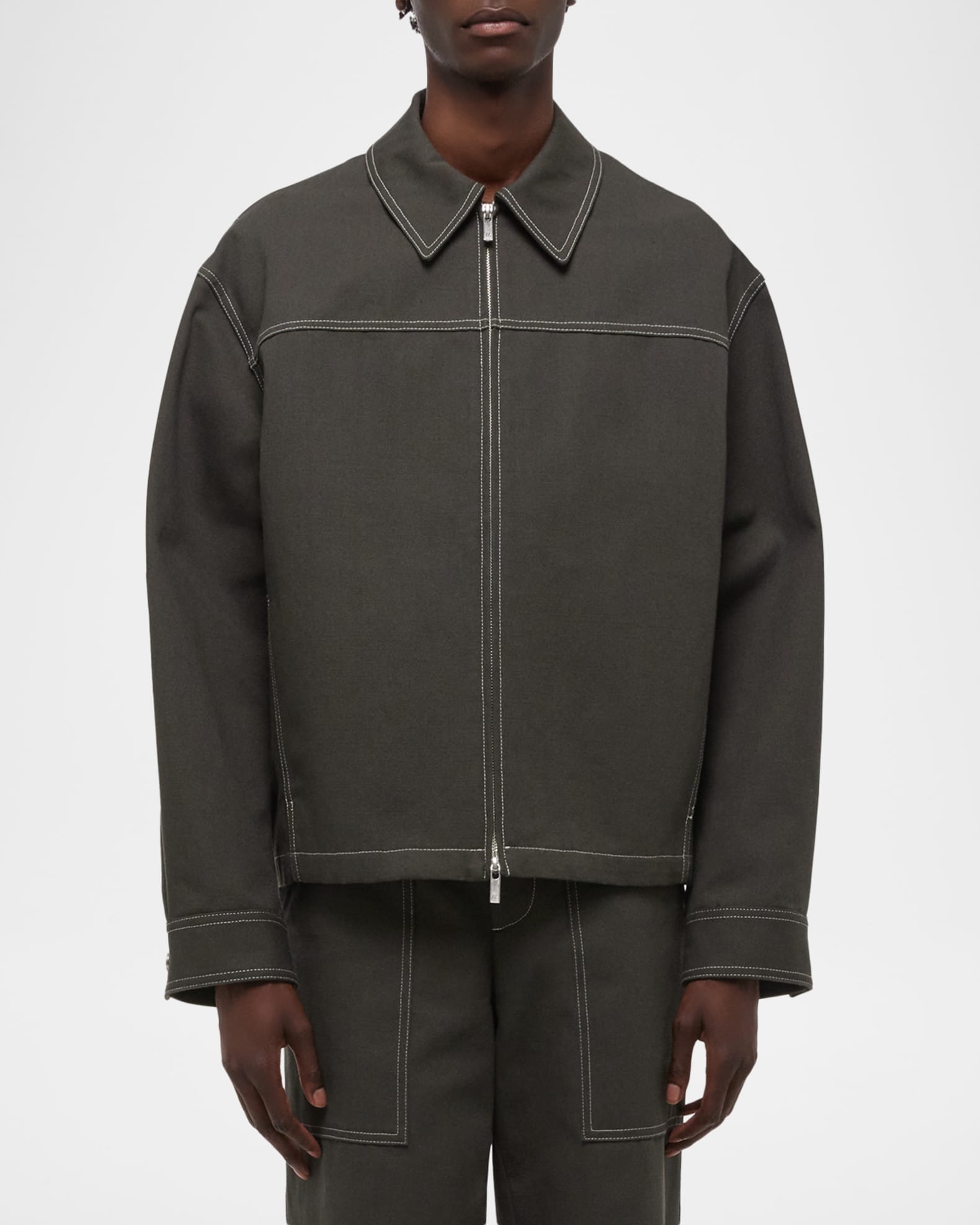 Helmut Lang Men's Twill Contrast-Stitch Full-Zip Carpenter Jacket