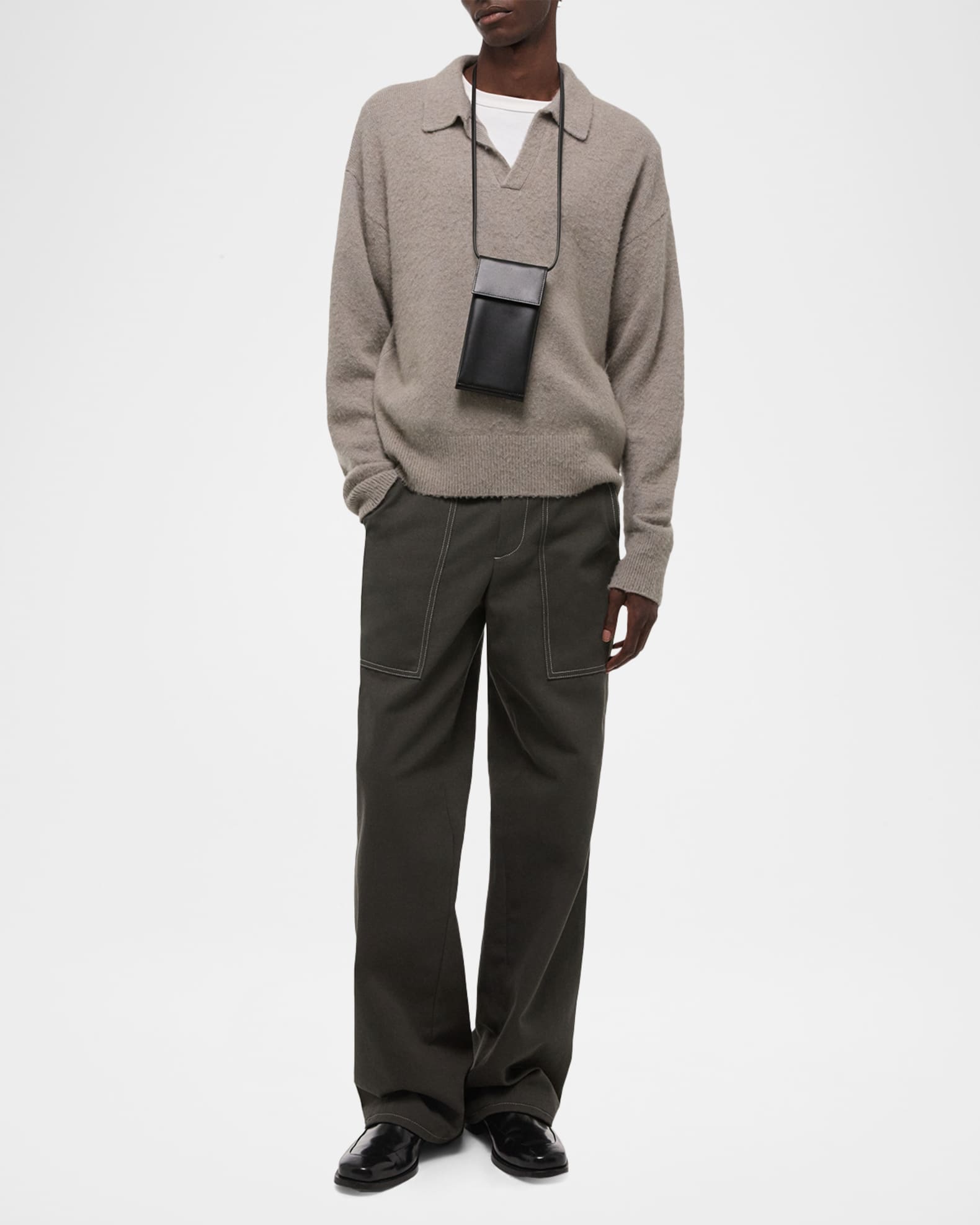 Helmut Lang Men's Brushed Polo Sweater | Neiman Marcus