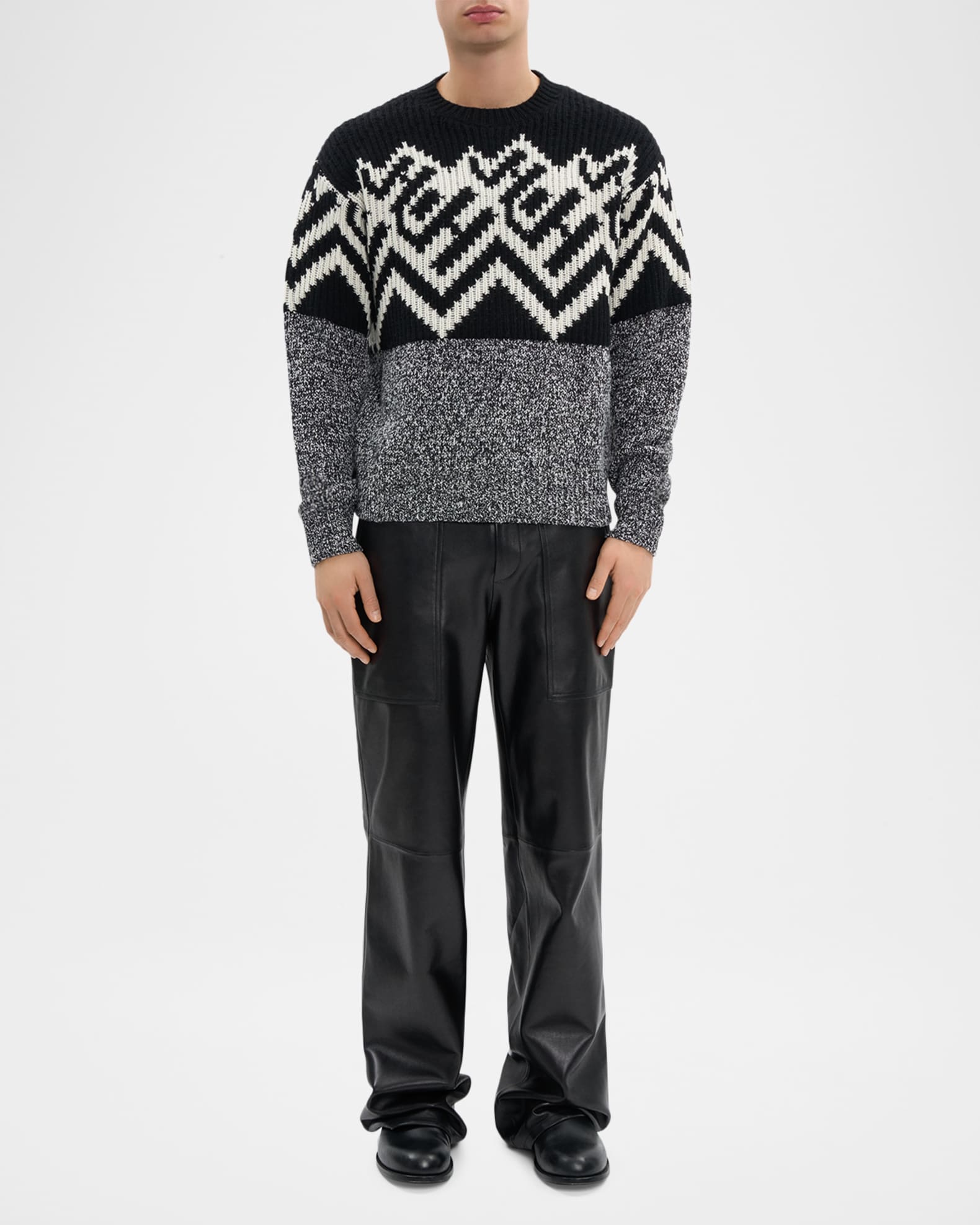 Helmut Lang Men's Wool Knit Monogram Fair Isle Crewneck Sweater