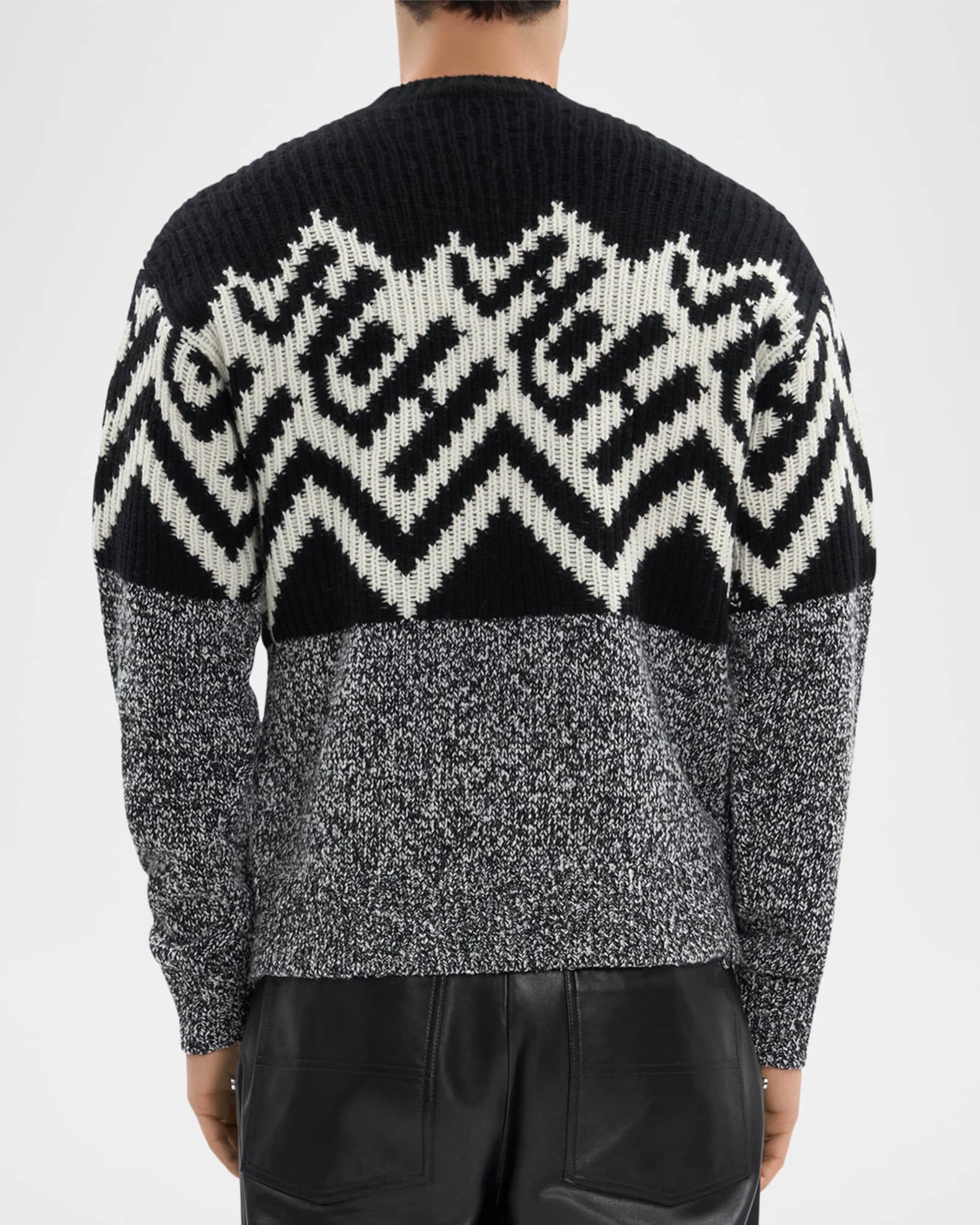 イマン　コラージュ Helmut Lang Men's Wool Knit Monogram Fair Isle Crewneck Sweater